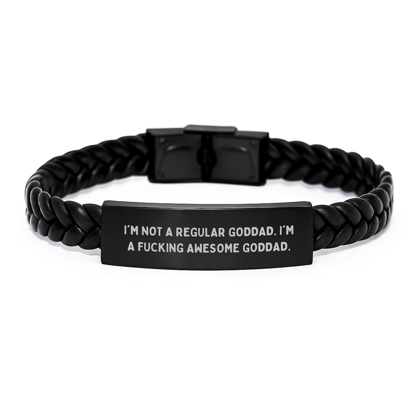 Funny Goddad Gifts from Men to Goddad, Interlaced Leather Bracelet for Graduation, I'm Not A Regular Goddad. I'm A F--king Awesome Goddad. - Image 1