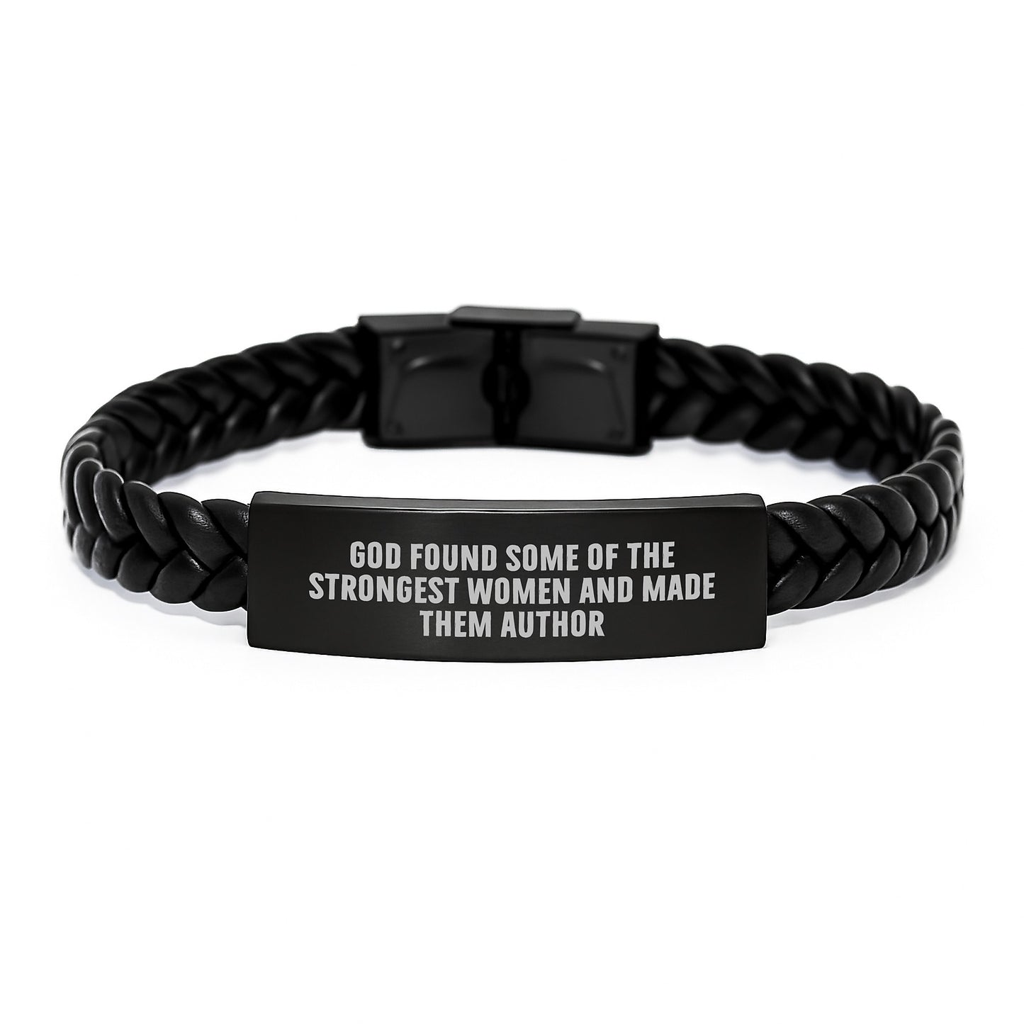 Author Gifts from God Found Some Of The Strongest Women, Inspirational Quote Interlaced Leather Bracel, Gifts for Author, Women, Friends - Image 1