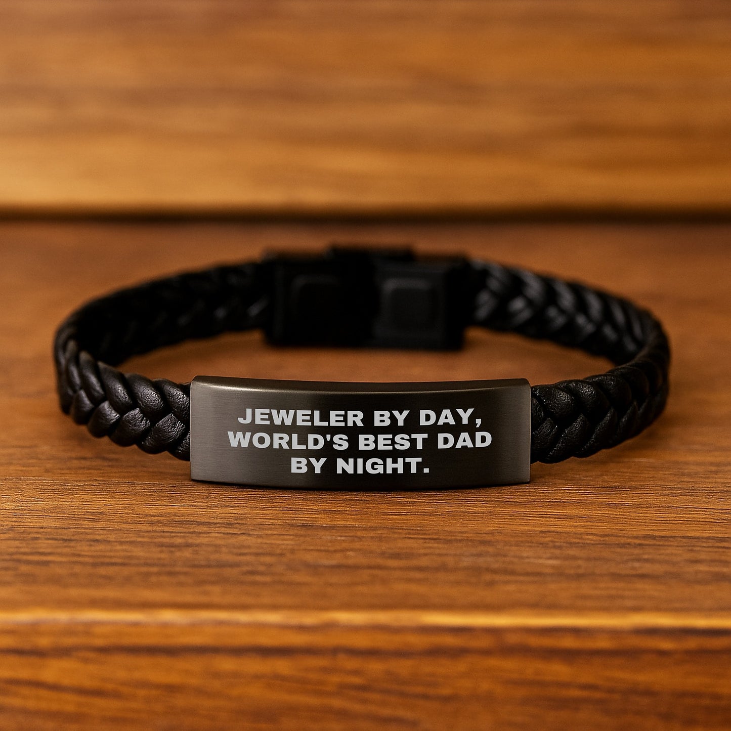 Funny Jeweler Gifts - 'Jeweler By Day, World's Best Dad By Night.' Interlaced Leather Birthday Wonders Gifts from Men to Jeweler - Image 2