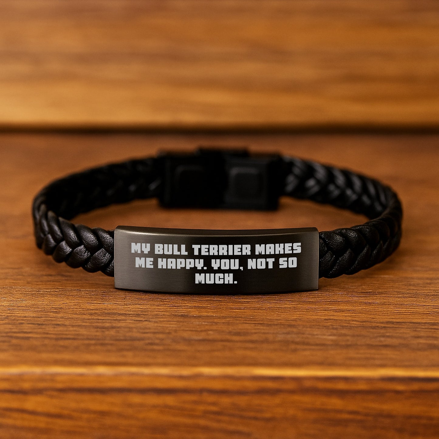 Funny Bull Terrier Dog Gifts for Men, Interlaced Leather Bracelet with Engraved Quote - Gifts from Friends, Birthday Unique Presents for Him, Bull Terrier Dog Lovers - Image 2