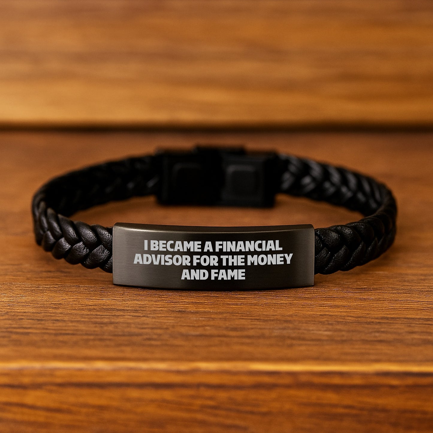 Funny Financial Advisor Gifts for Men - Interlaced Leather Bracelet with Quote 'I Became A Financial Advisor For The Money And Fame' - Christmas Unique Presents from Friends to Family - Image 2