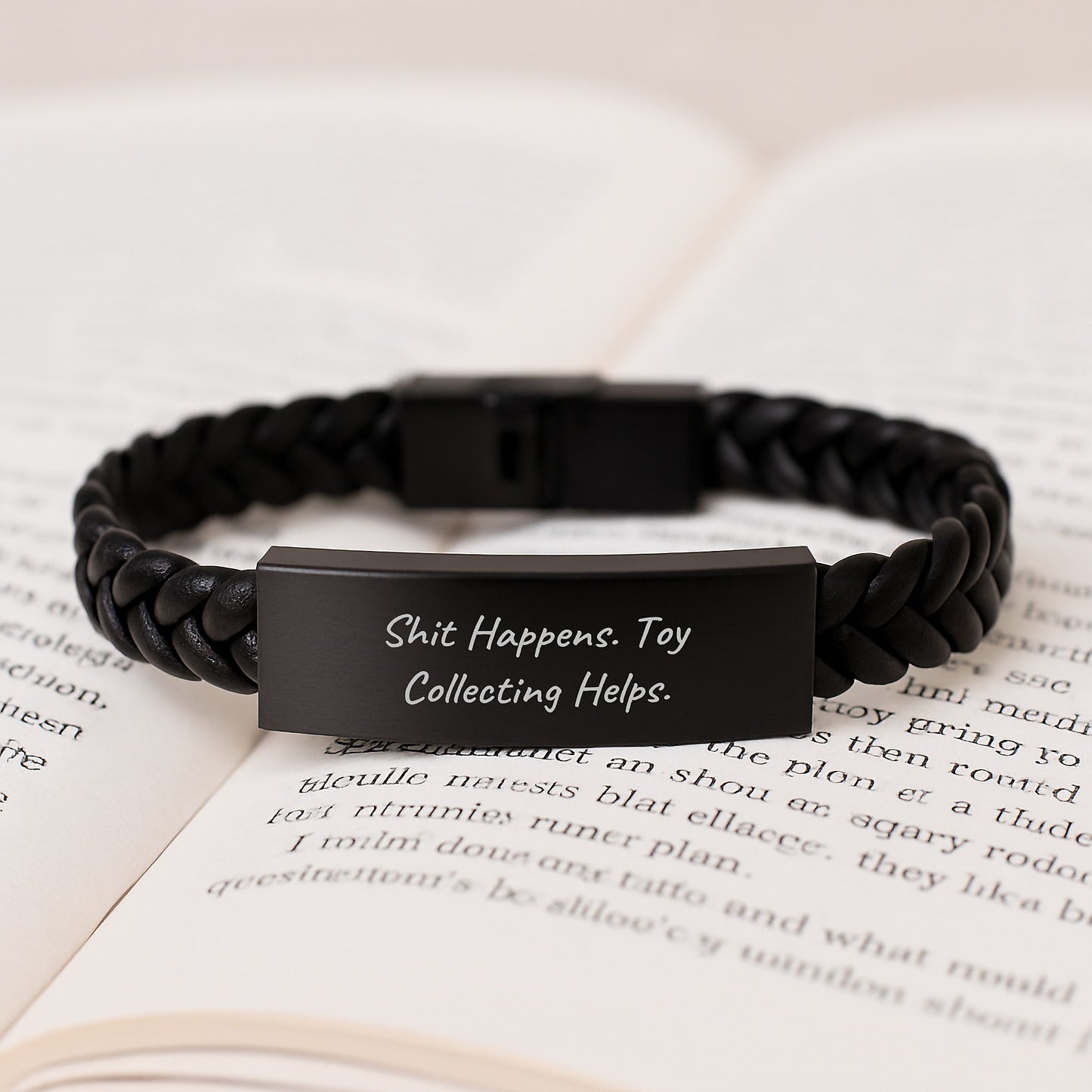Funny Toy Collecting Gifts from Friends for Birthday - Interlaced Leather Bracelet with Shit Happens Quote - Image 3