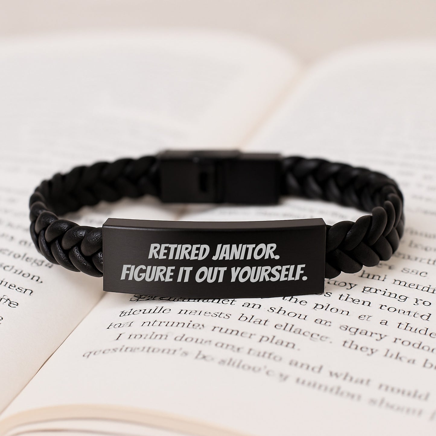 Funny Janitor Gifts, 'Retired Janitor. Figure It Out Yourself.' Interlaced Leather Bracelet for Men, Unique Graduation Gifts from Friends, Coworkers, Family - Image 3