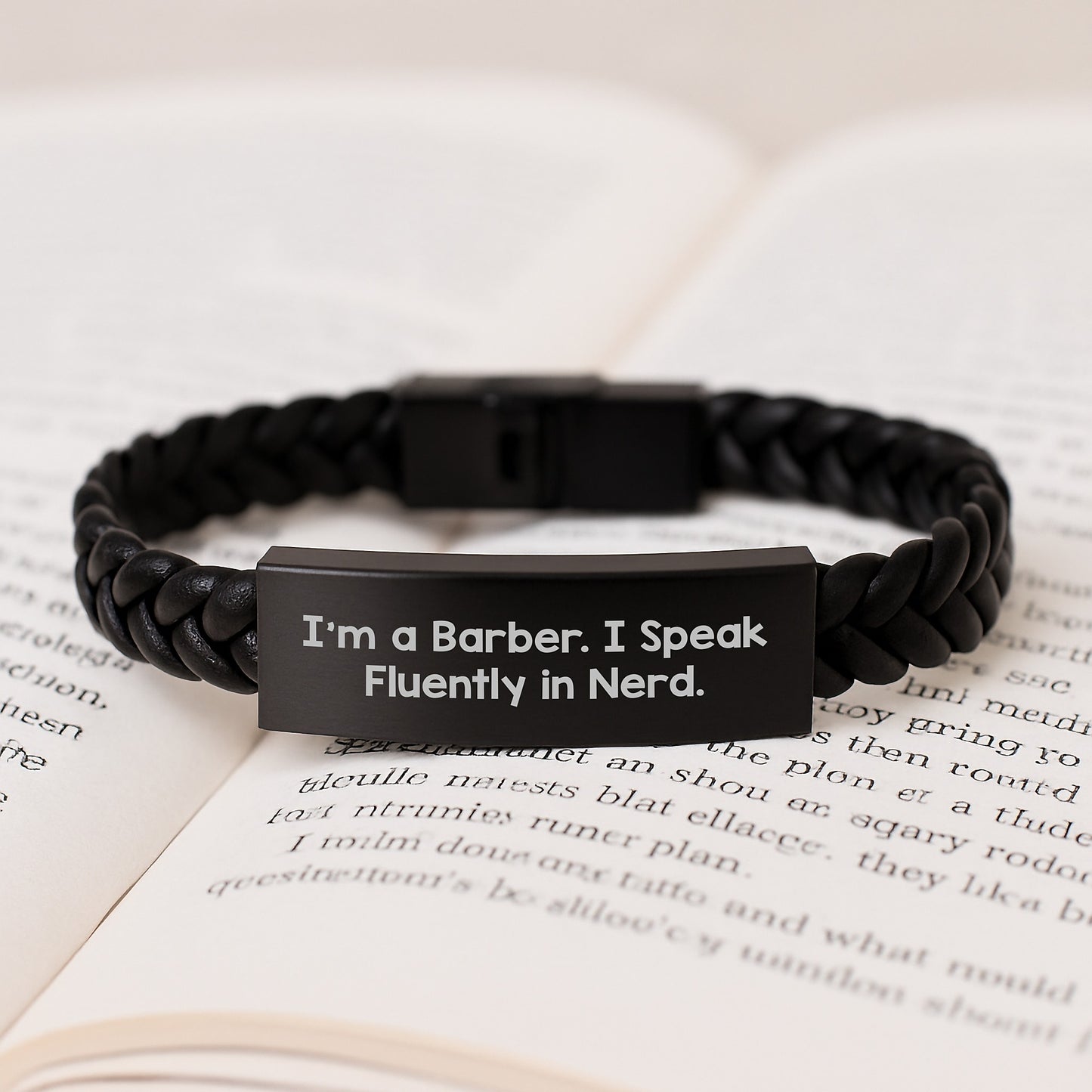 Funny Barber Gifts from Friends to Barber Graduation Interlaced Leather Bracelet, 'I'm A Barber. I Speak Fluently In genius.' Quote Inspired - Image 3