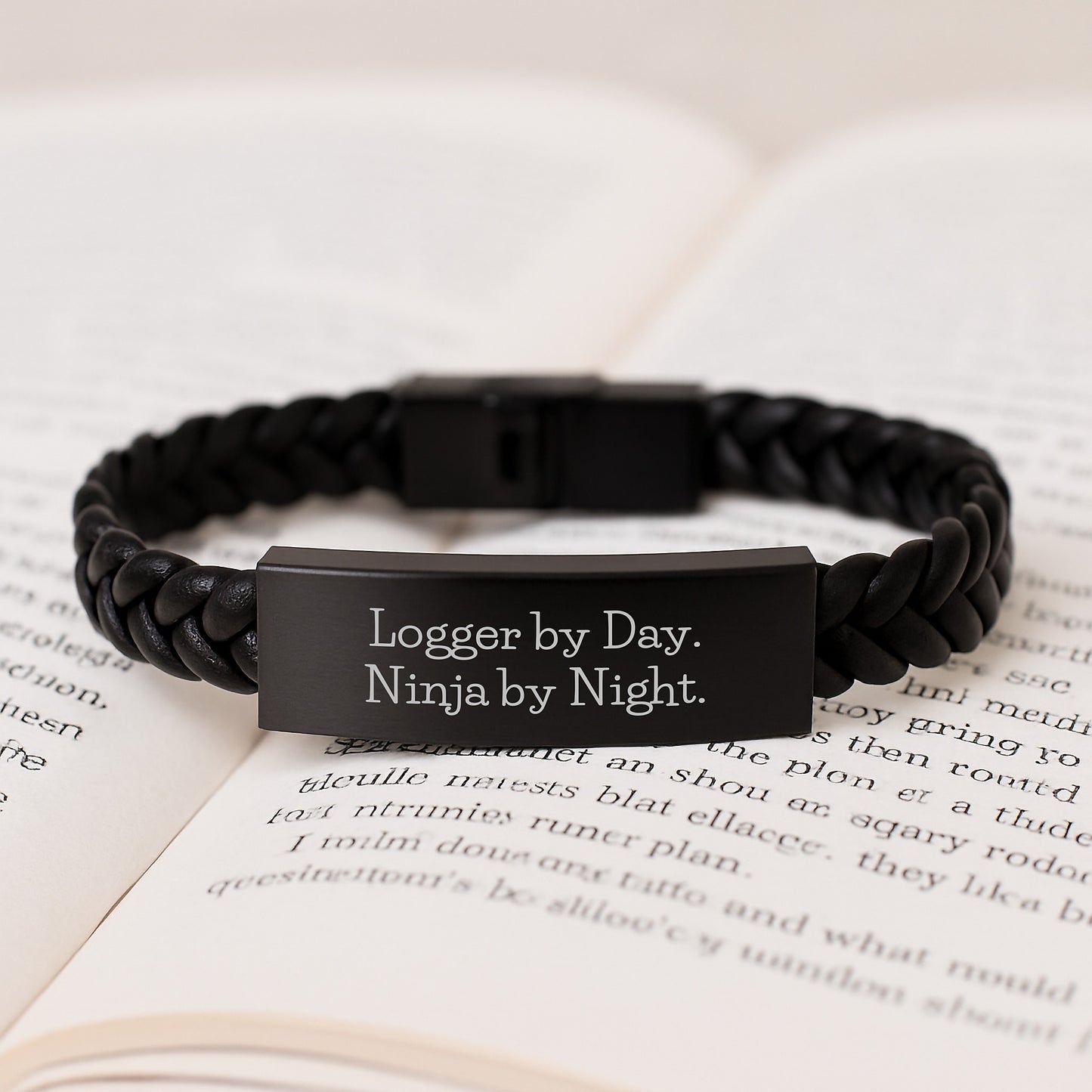 Funny Logger Gifts for Men, Interlaced Leather Bracelet Birthday Unique Gifts from Friends, 'Logger By Day. Ninja By Night.' - Image 3