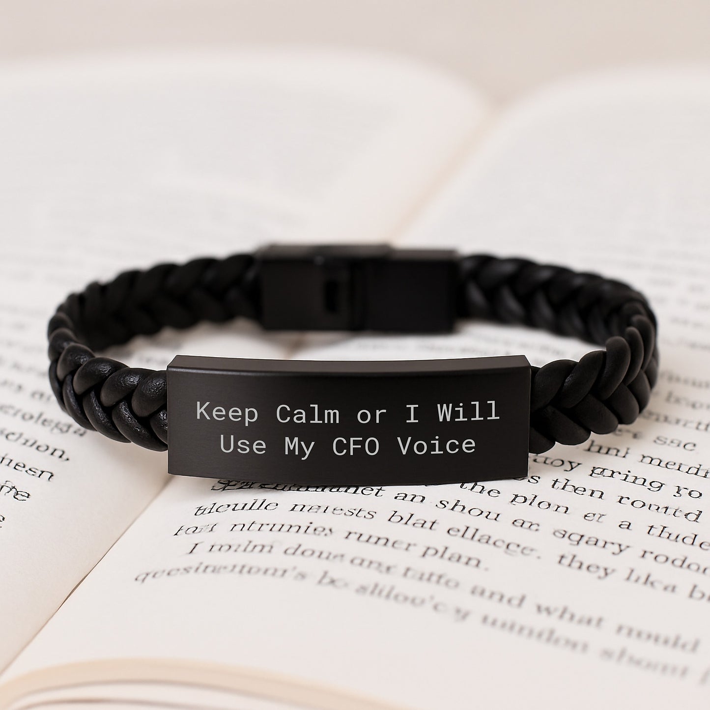 Unique CFO Gifts from Men - Funny Interlaced Leather Bracelet for CFO on Father's Day with 'Keep Calm Or I Will Use My Cfo Voice' - Stainless Steel and PU Leather Combination - Image 3