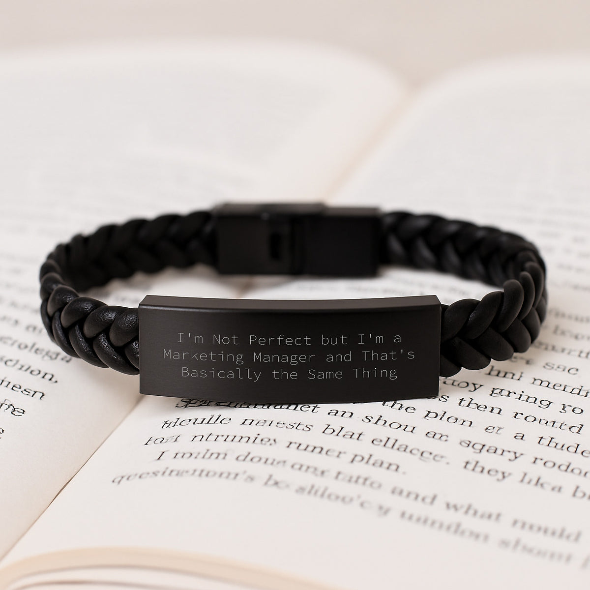 Funny Marketing Manager Gift, Christmas Unique Gifts for Men, Interlaced Leather Bracelet, 'I'm Not Perfect But I'm A Marketing Manager And That's Basically The Same Thing' - Image 3