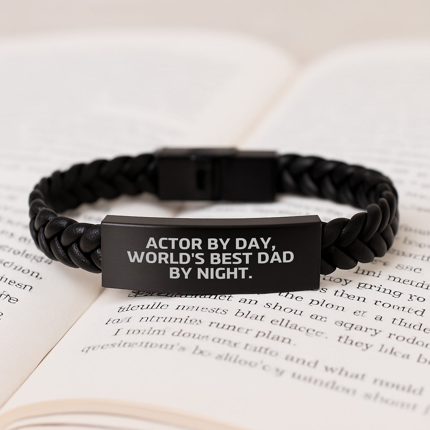 Funny Actor Gifts for Men, Christmas Unique Interlaced Leather Bracelets from Dad to Son, 'Actor By Day, World's Best Dad By Night.' Quote Engraved - Image 3