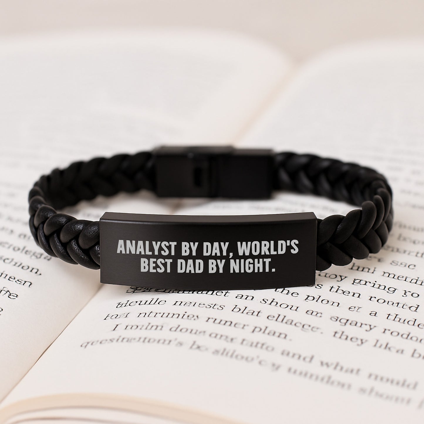 Funny Analyst Gifts - Interlaced Leather Bracelet, Birthday Unique Presents from Dad to Men, Women, Coworkers, Family - 'Analyst By Day, World's Best Dad By Night.' - Image 3