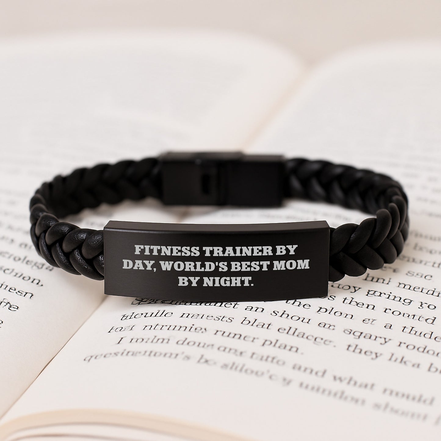 Fitness Trainer Gifts from Mom - 'Fitness Trainer By Day, World's Best Mom By Night.' Interlaced Leather Bracelet, Birthday Unique Gifts for Her - Image 3