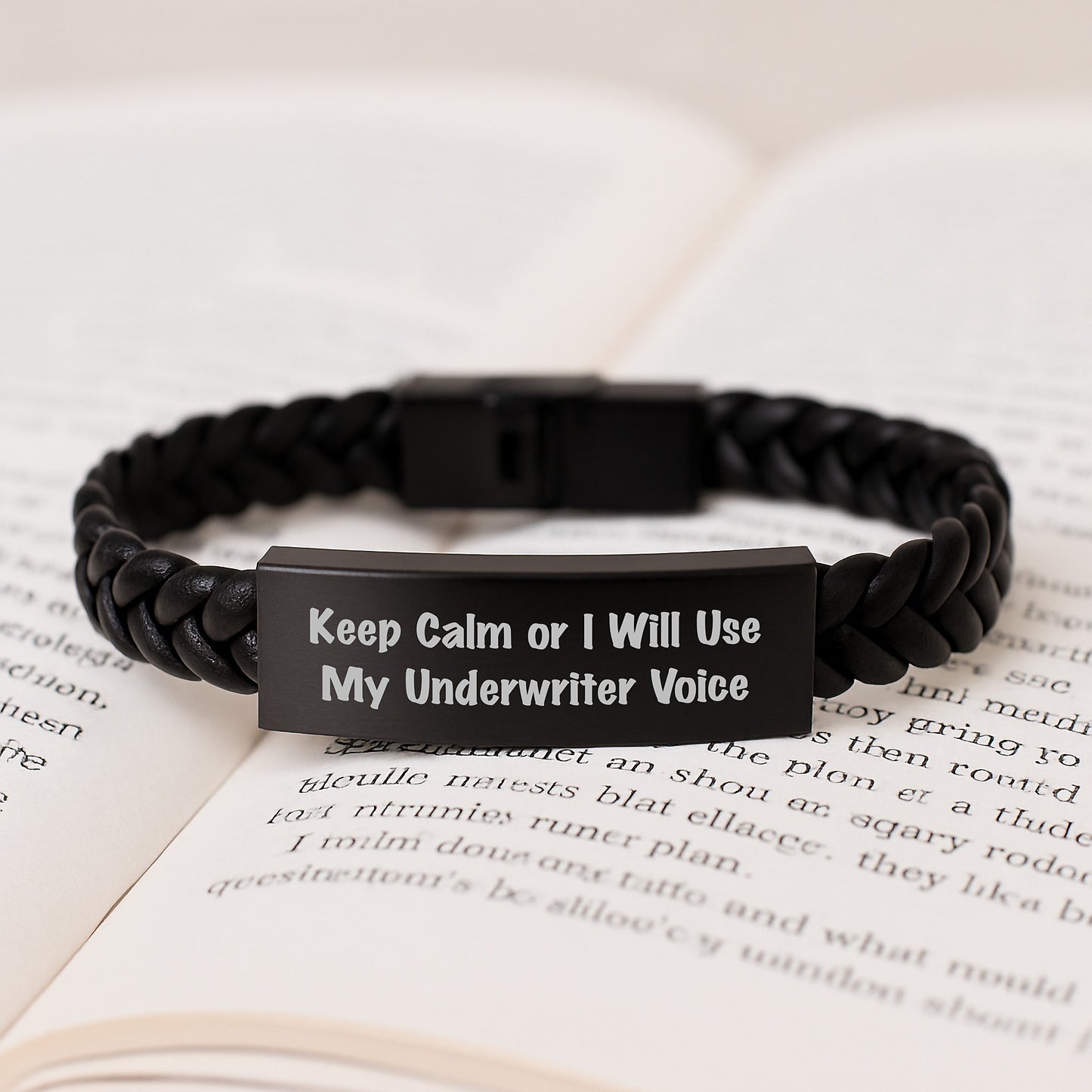 Funny Underwriter Gifts from Family for Underwriter Men's Interlaced Leather Bracelet Keep Calm Or I Will Use My Underwriter Voice - Image 3