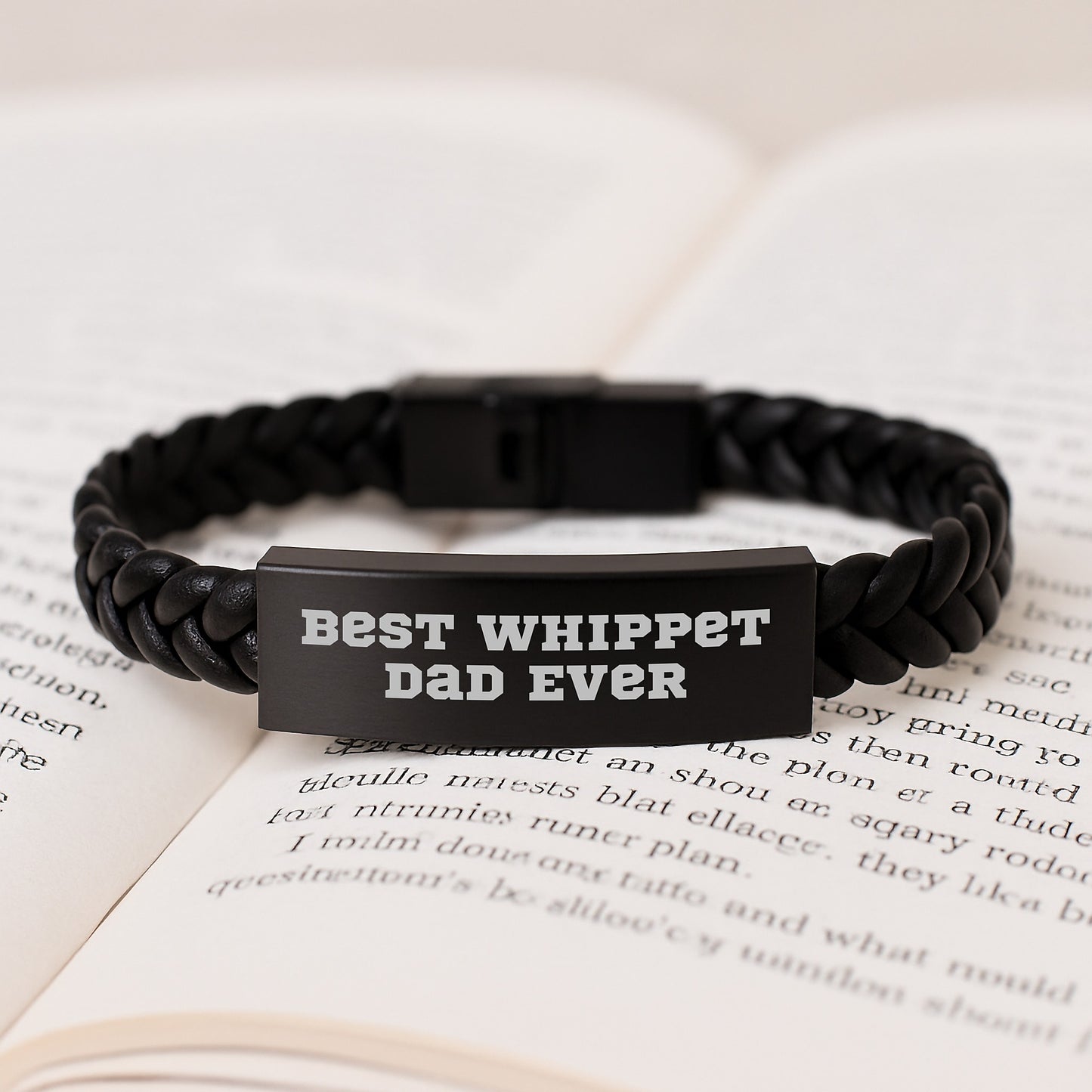 Whippet Dog Lover's Best Dad Ever Interlaced Leather Bracelet, Gifts from Men, Birthday Unique Ideas for Whippet Dog Dad, Handcrafted with Engraved Stainless Steel - Image 3