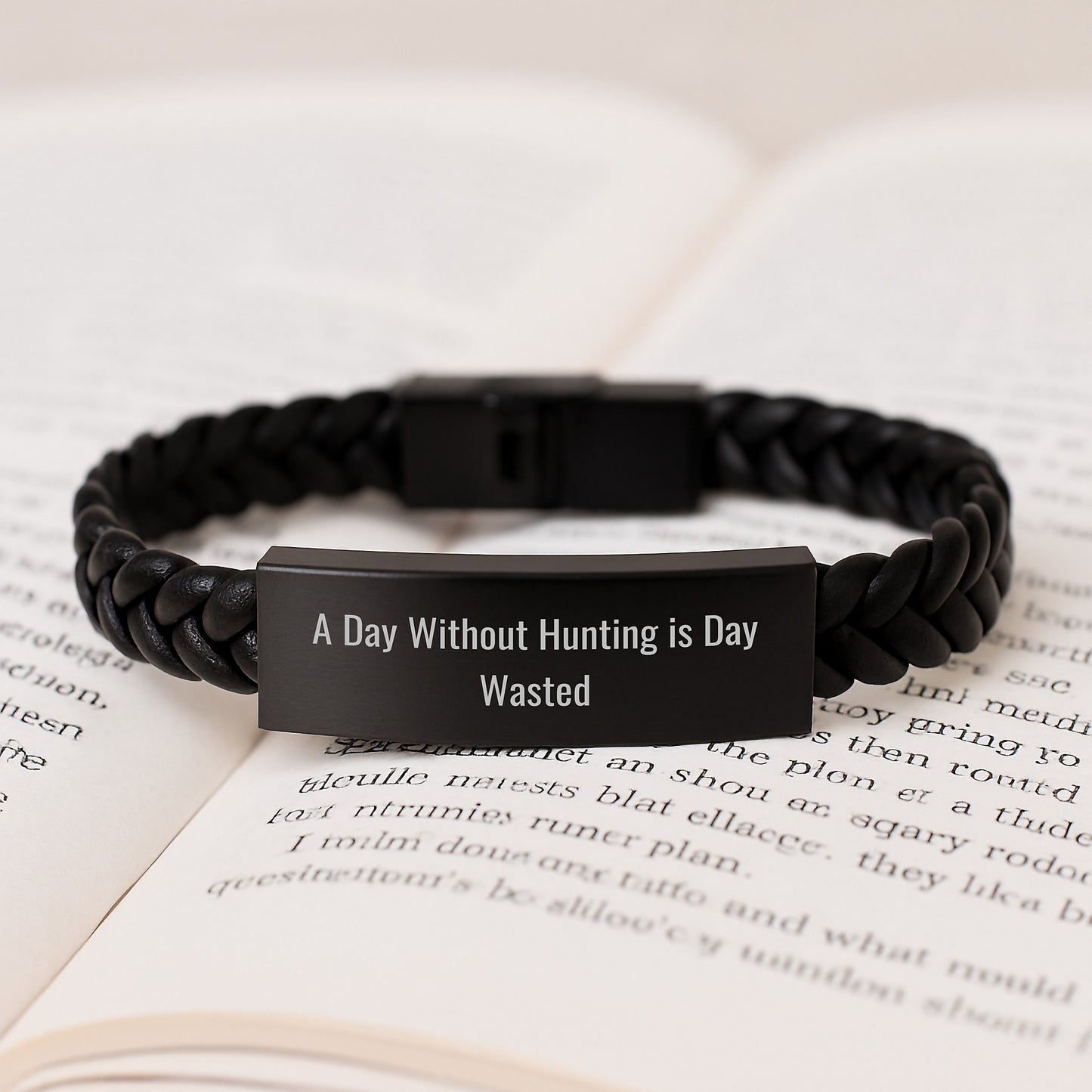 Hunting Enthusiast Interlaced Leather Bracelet Gifts from Friends for Birthday, 'A Day Without Hunting Is Day Wasted', Stainless Steel and PU Leather Combo - Image 3