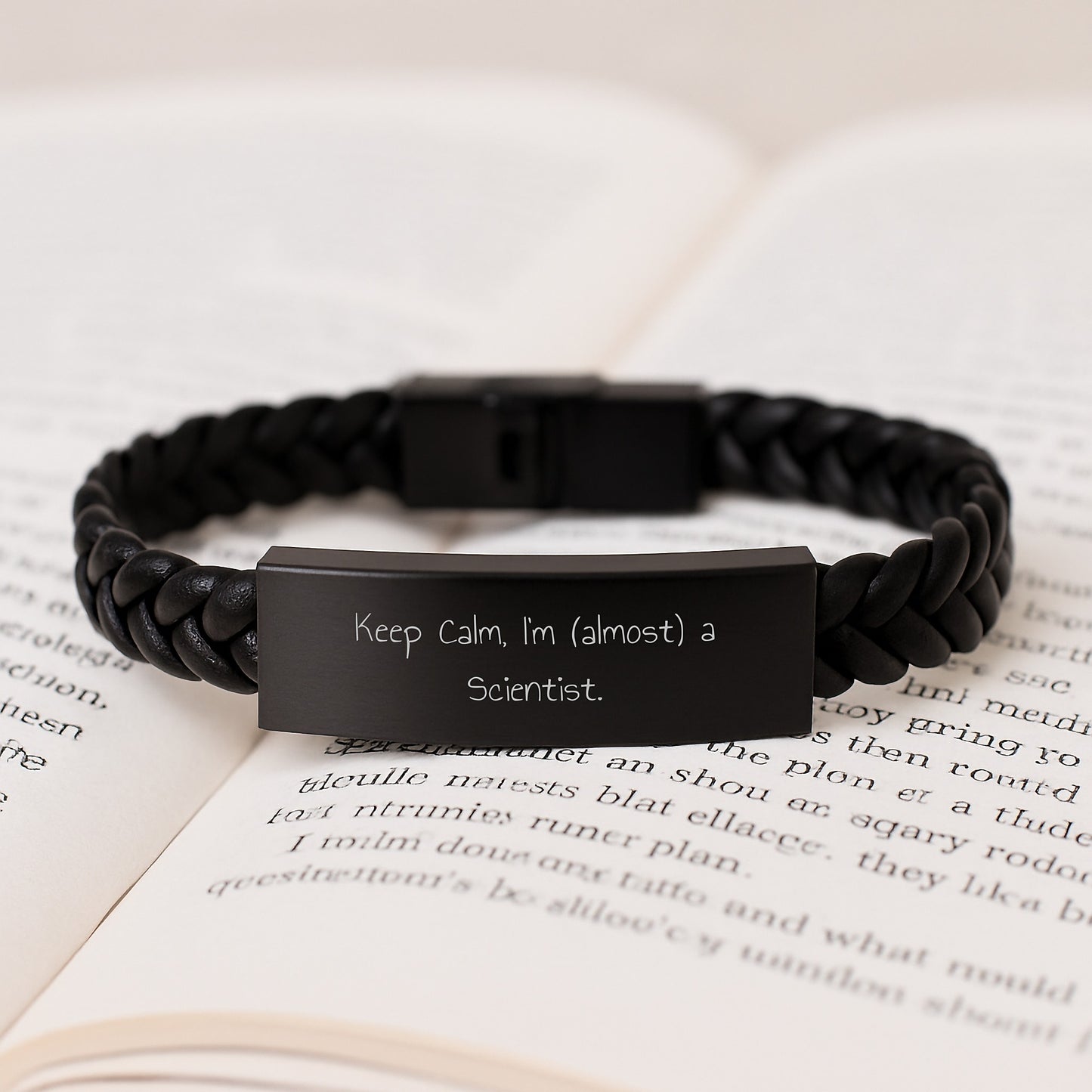 Funny Scientist Gifts for Men, Keep Calm Almost a Scientist Interlaced Leather Bracelet Men Gift, Gifts from Friends for Family - Image 3