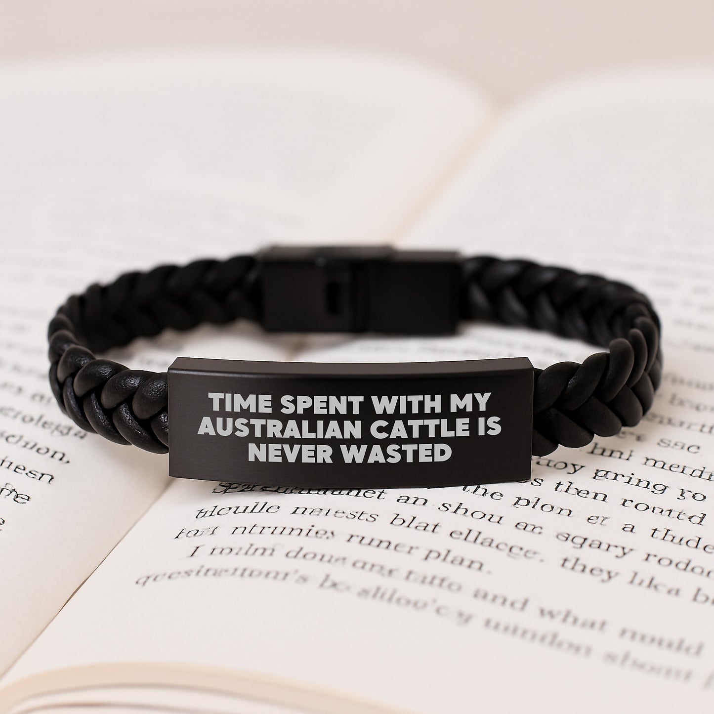 Funny Australian Cattle Dog Gifts for Men - Time Spent with Australian Cattle is Never Wasted, Interlaced Leather Bracelet, Valentine's Unique Gifts from Friends - Image 3