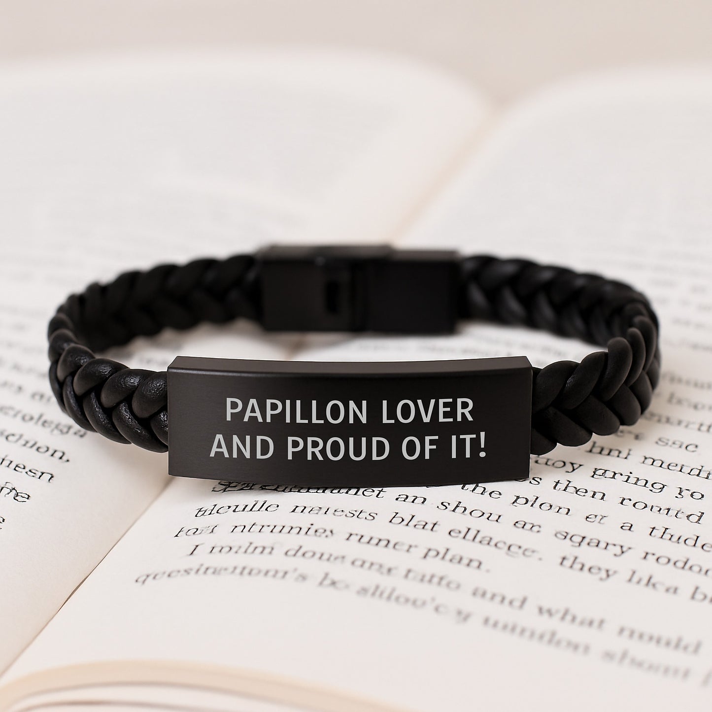 Papillon Dog Lover Gifts, Interlaced Leather Bracelet for Birthday, 'Papillon Lover And Proud Of It!' Quote, Gifts from Men to Women or Friends - Papillon Dog Interlaced Leather Jewelry - Image 3