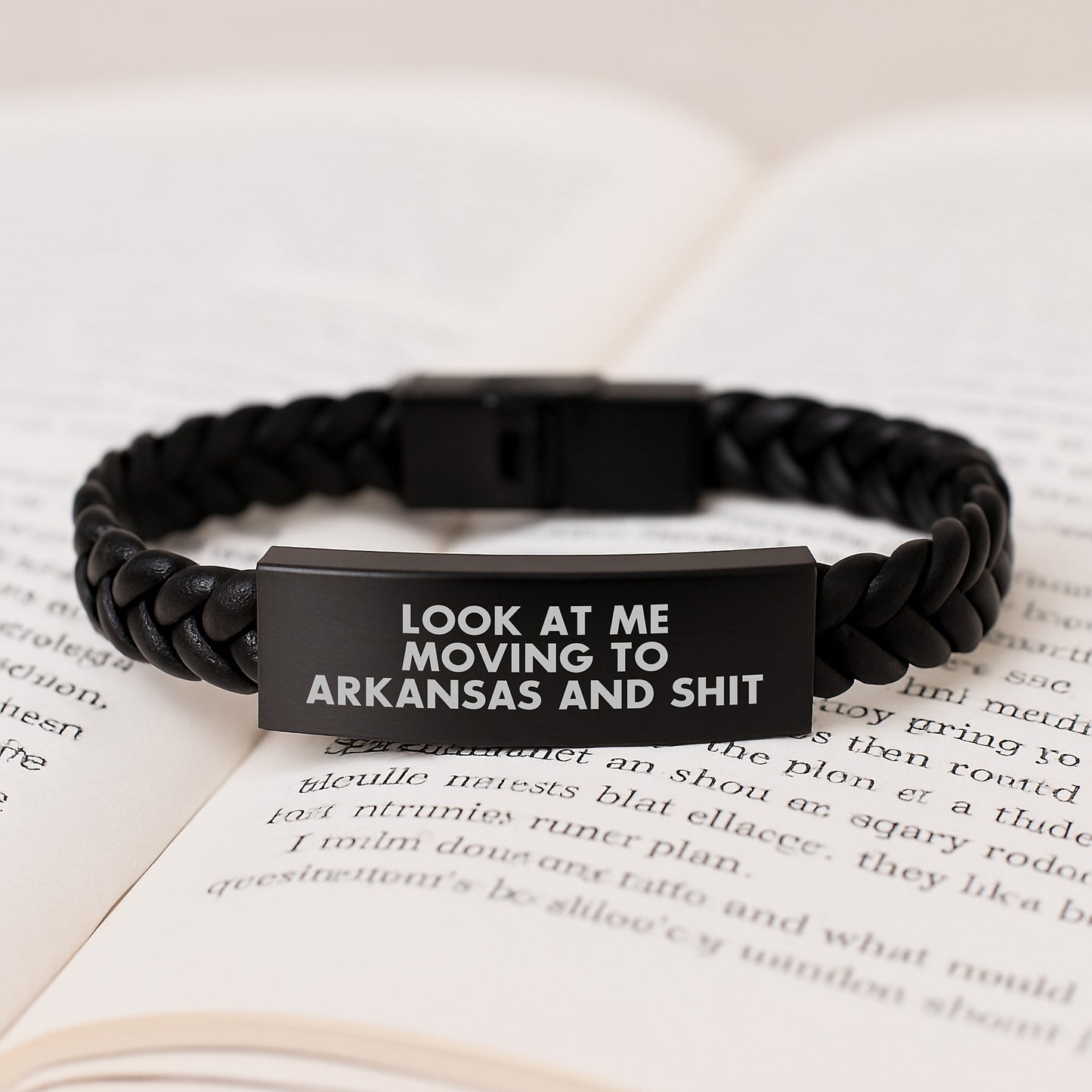 Gifts from Friends for Men in Arkansas, Interlaced Leather Bracelet with Funny Quote 'Look At Me Moving To Arkansas And Shit', Birthday Unique Gifts - Image 3