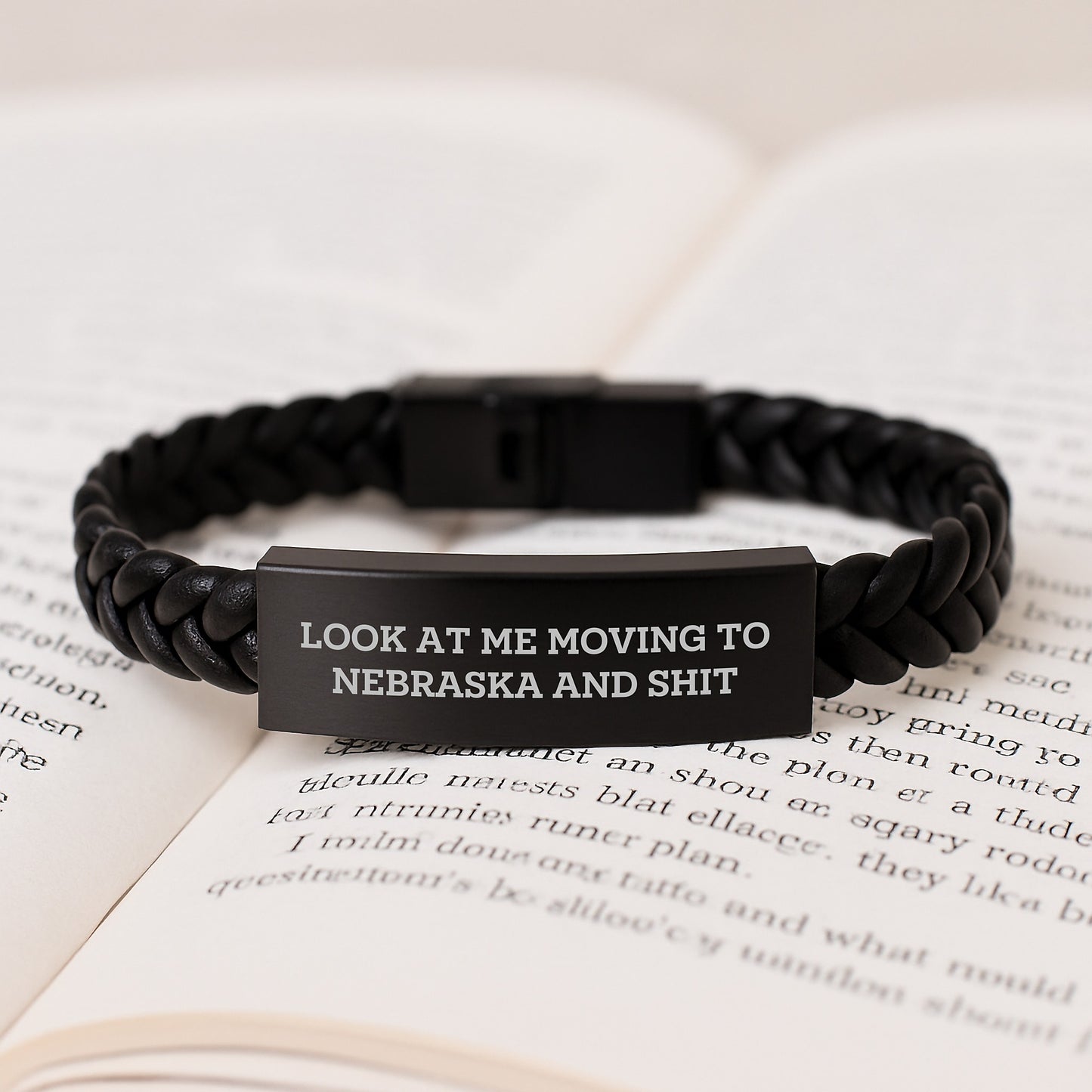 Funny Nebraska Gifts - Interlaced Leather Bracelet, Unique Birthday Unique Gifts from Friends to Nebraska Lovers - 'Look At Me Moving To Nebraska And Shit' Quote - Image 3