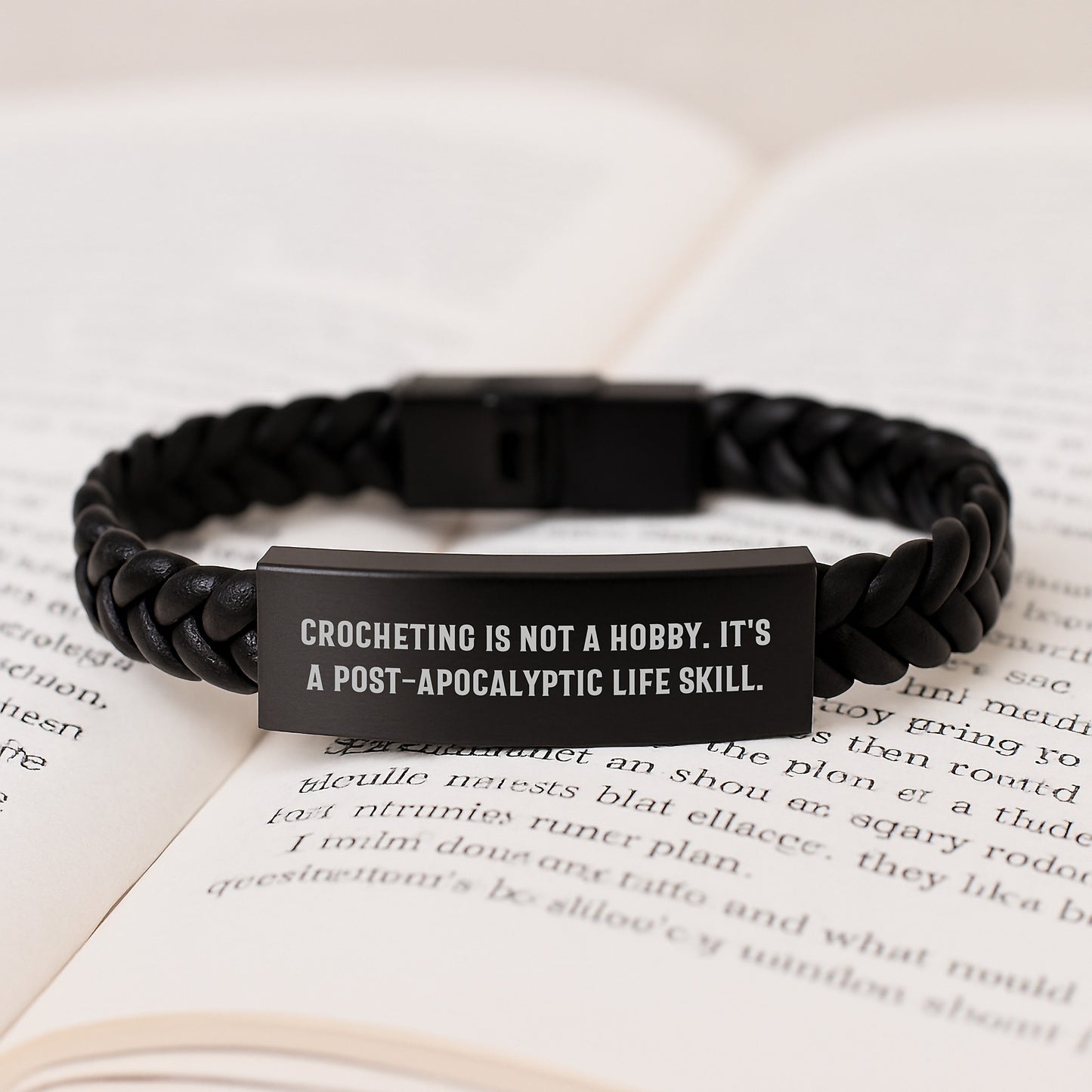 Funny Crocheting Gifts for Men Women Friends, Interlaced Leather Bracelet for Crocheting Enthusiasts, 'Crocheting Is Not A Hobby. It's A Post-apocalyptic Life Skill.' Christmas Unique - Image 3