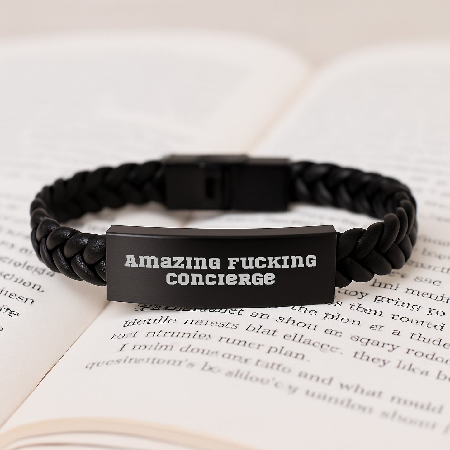 Funny Concierge Gifts for Men, Unique Interlaced Leather Bracelet, 'Amazing F--king Concierge' Quote, Christmas Unique Gifts from Friends - Image 3
