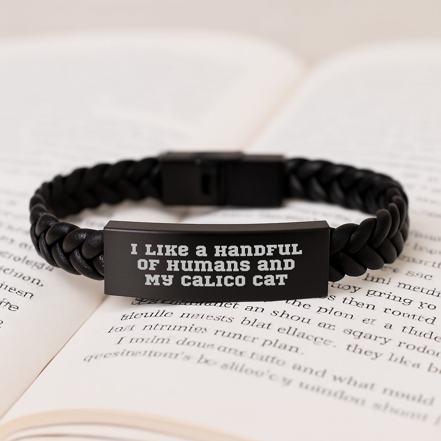 Funny Calico Cat Lover Gifts from Men to Women Friends Valentine's Unique Interlaced Leather Bracelet with Handful of Calico Cat Quote - Image 3