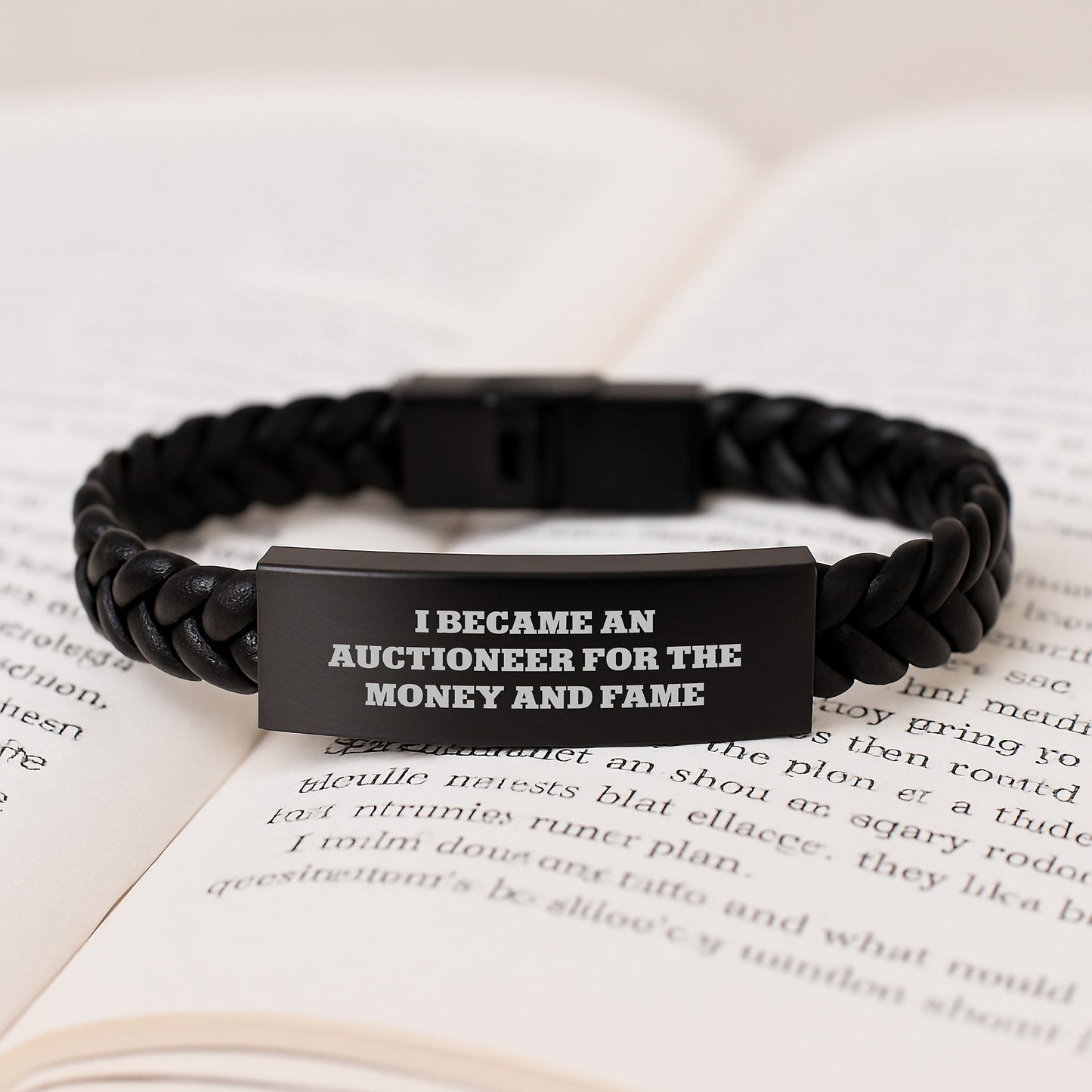 Funny Quote Auctioneer Christmas Unique Gifts from Men for Auctioneer Friend - Interlaced Leather Bracelet with Stainless Steel and PU Leather - Image 3
