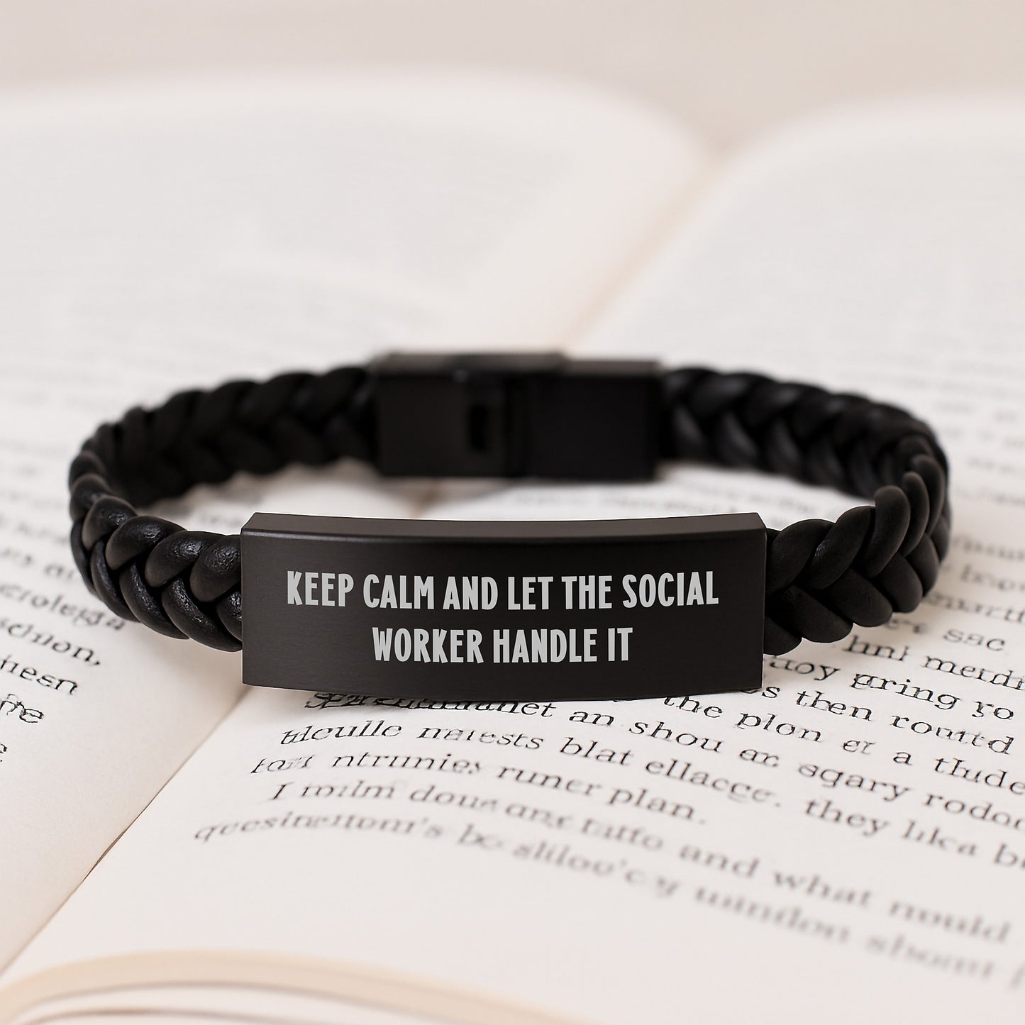 Funny Social Worker Gifts from Friends, Christmas Unique Gifts for Social Worker, Interlaced Leather Bracelet with Quote Keep Calm And Let The Social Worker Handle It - Image 3