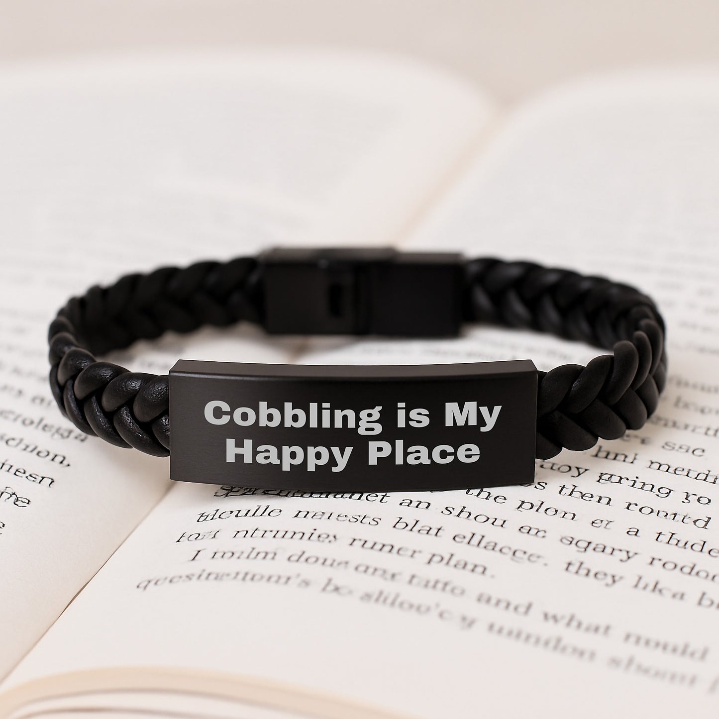 Unique Cobbling Themed Interlaced Leather Bracelet Gifts for Men from Dad, Funny Quote 'Cobbling Is My Happy Place' - Image 3