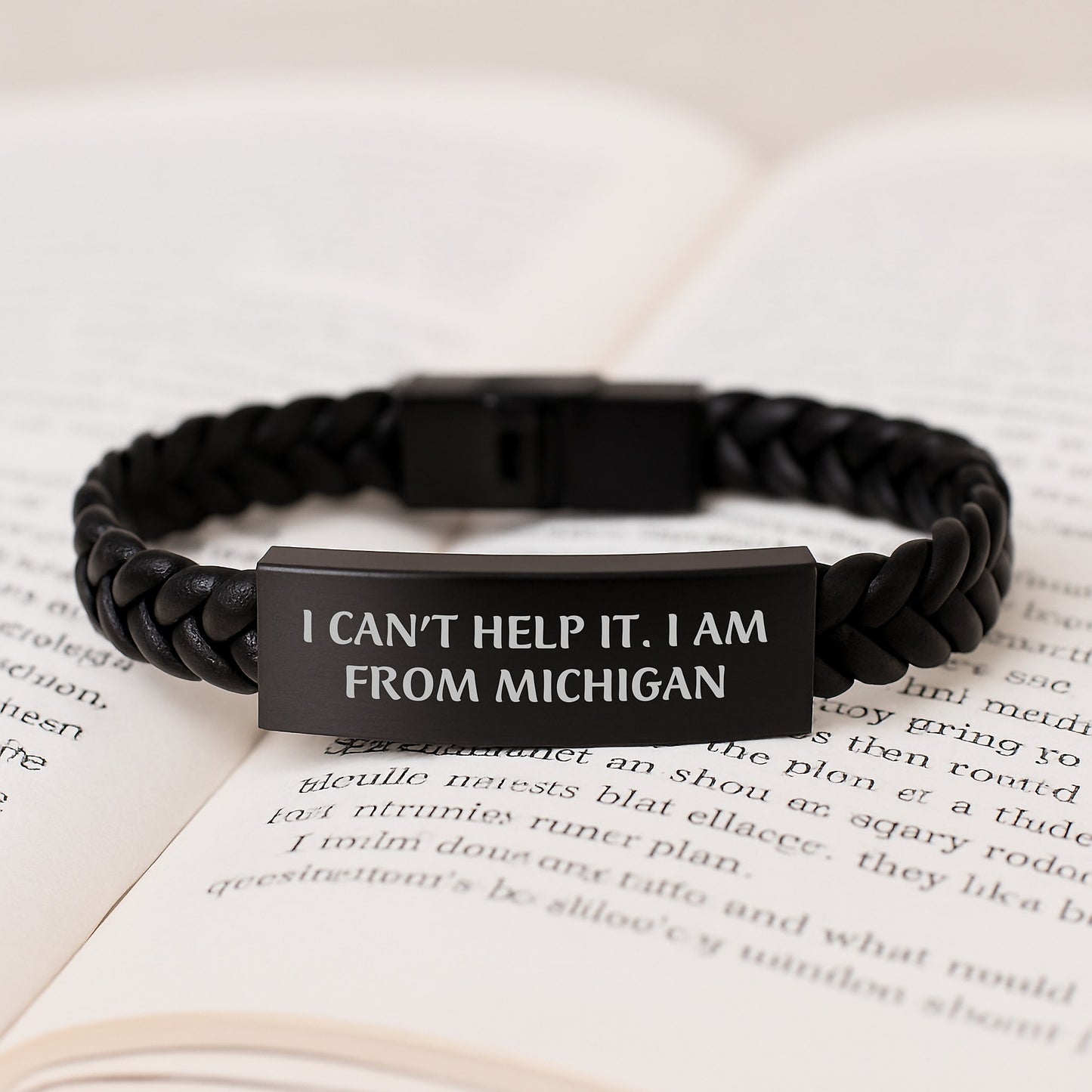 Funny Michigan Gifts from Friends - I Can't Help It. I Am From Michigan Interlaced Leather Bracelet for Graduation Unique Gifts - Image 3