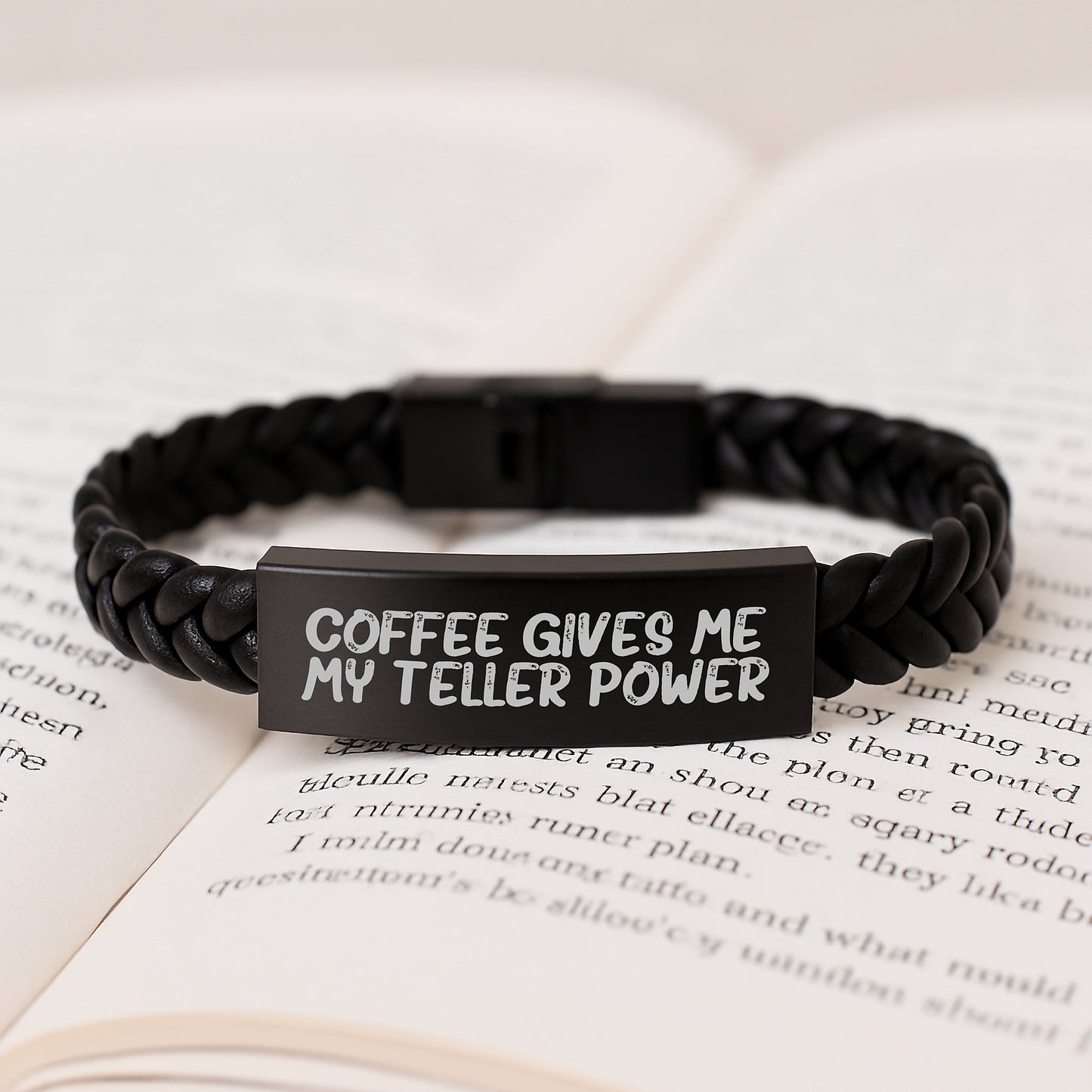 Funny Teller Gifts for Him or Her, Coffee Gives Me My Teller Power Interlaced Leather Bracelet from Friends, Birthday Unique Presents for Men, Women, Family, Coworkers - Image 3