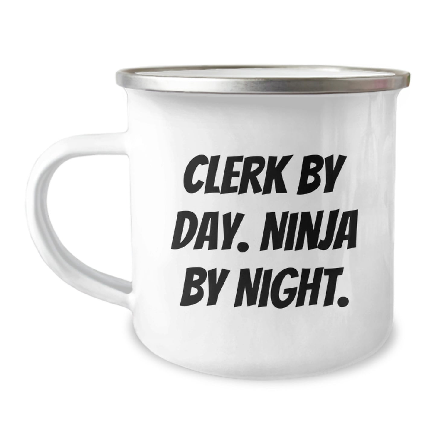 Clerks by Day, Ninja by Night, Funny Camping Mug for Birthday Unique Gifts from Friends to Coworkers - Image 1
