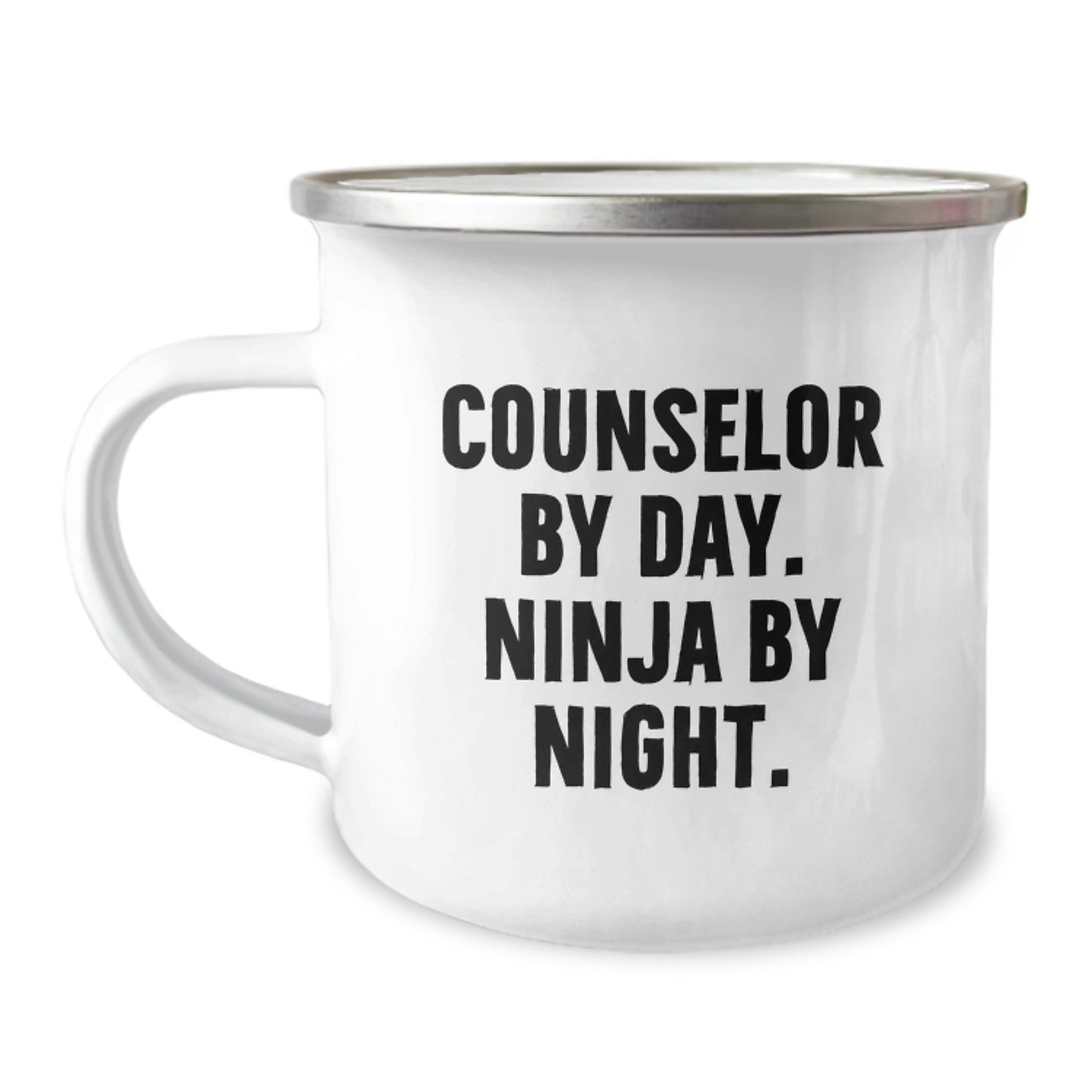 Counselor By Day, Ninja By Night, Funny Counselor Gifts for Birthday from Friends - 12 Oz Stainless Steel Camping Mug - Image 1