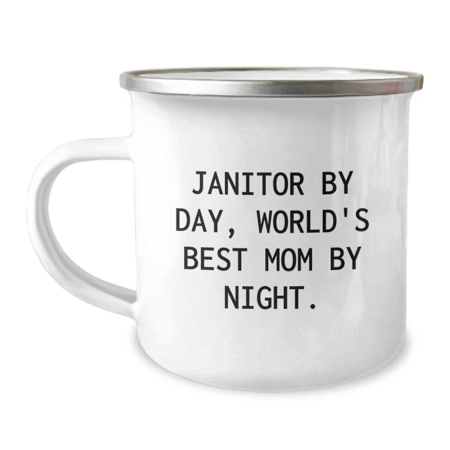 Janitor Gifts for Her, Funny Camping Mug from Mom, Birthday Unique Presents, 'Janitor By Day, World's Best Mom By Night.' - Image 1