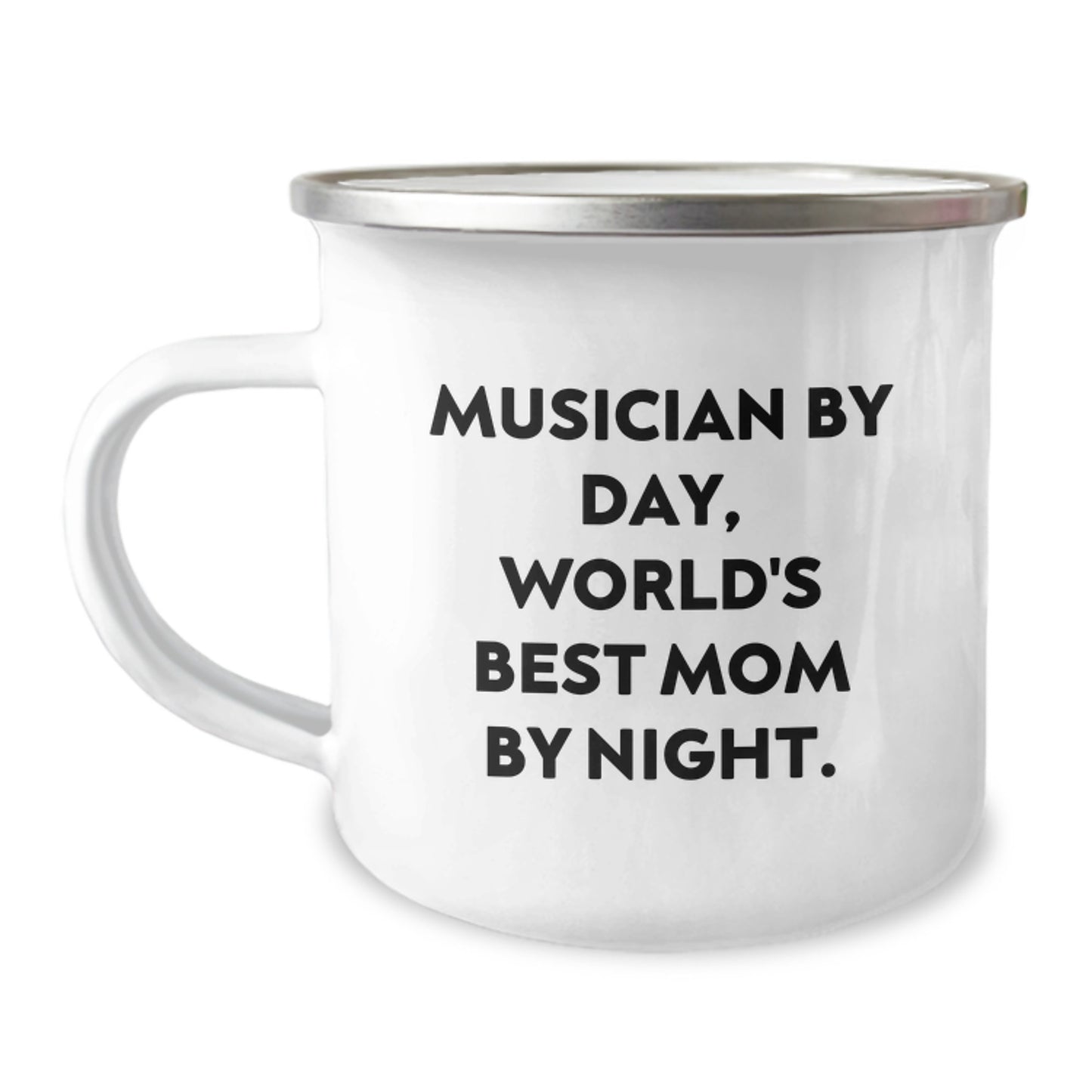 Funny Musician Gifts from Mom to Musician Friends on Birthday - Musician Camping Mug, Quote: 'Musician By Day, World's Best Mom By Night.' - Image 1