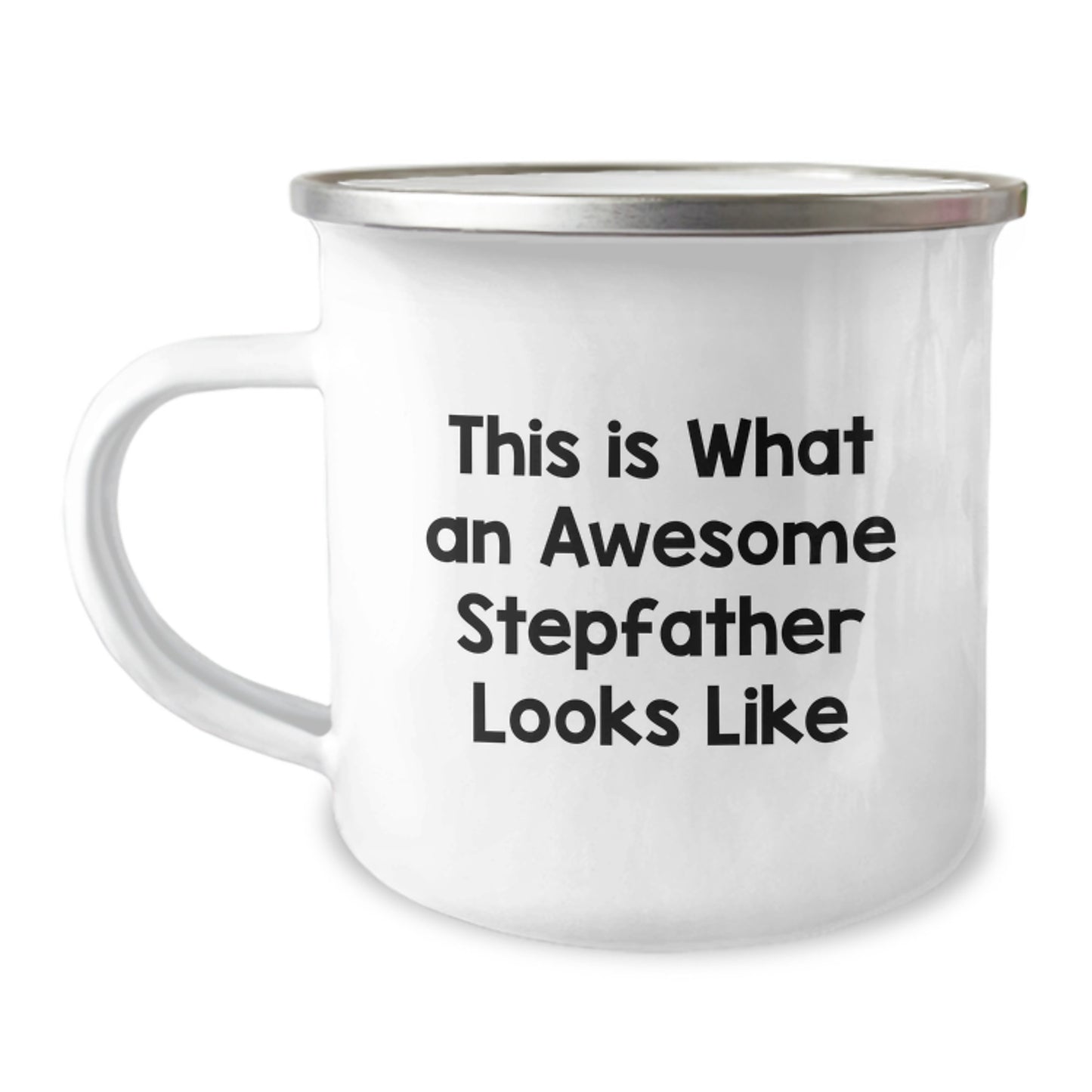 Funny Stepfather Gifts for Men - 'This Is What An Awesome Stepfather Looks Like' Camping Mug, 12 oz Stainless Steel with Enamel Finish, Gifts from Family to Stepfather for Graduation - Image 1