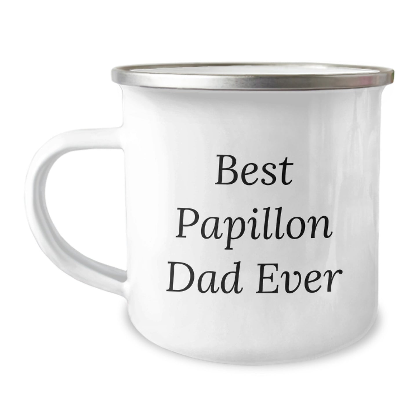 Funny Papillon Dog Gifts for Men, Best Papillon Dad Ever, 12 oz Camping Mug, Unique Graduation Gifts from Dad to Son - Image 1