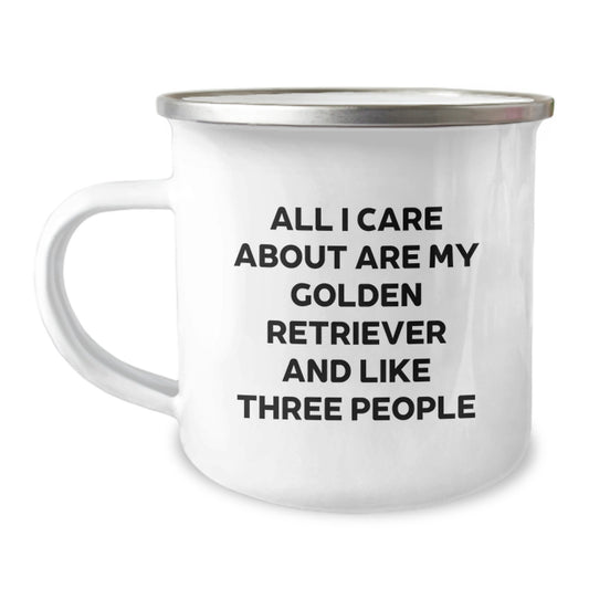 Golden Retriever Dog Lover's Camping Mug, Funny Quote Gifts from Family for Friends, 12 oz Stainless Steel, Enamel Finish, Perfect for Birthday - Image 1