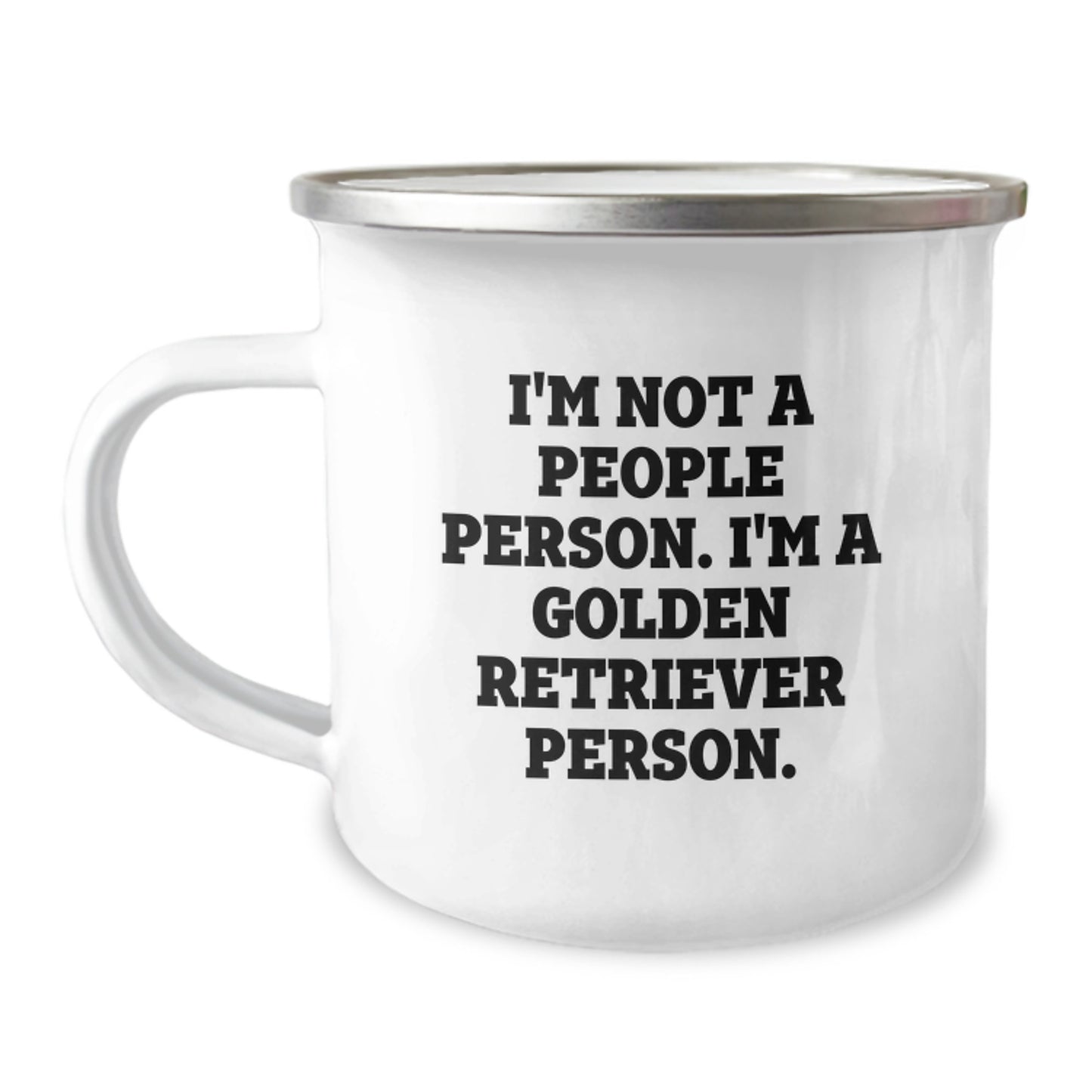 Funny Golden Retriever Dog Camping Mug Gifts for Men from Friends on Birthday - 'I'm Not A People Person. I'm A Golden Retriever Person.' Quote, 12oz Stainless Steel with Enamel Finish - Image 1
