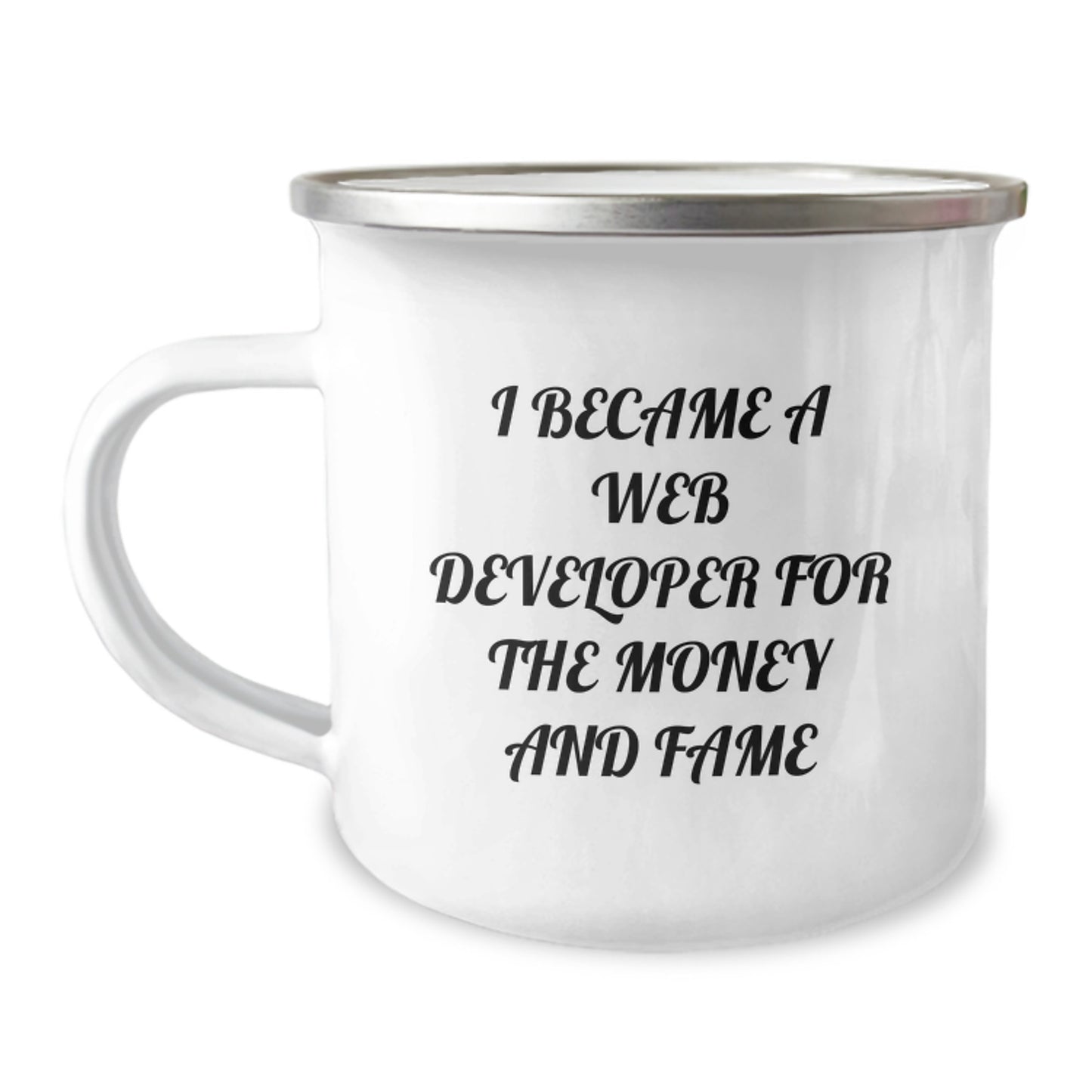 Funny Web Developer Gifts for Men, Camping Mug, 'I Became A Web Developer For The Money And Fame', Christmas Unique Gifts from Friends - Image 1