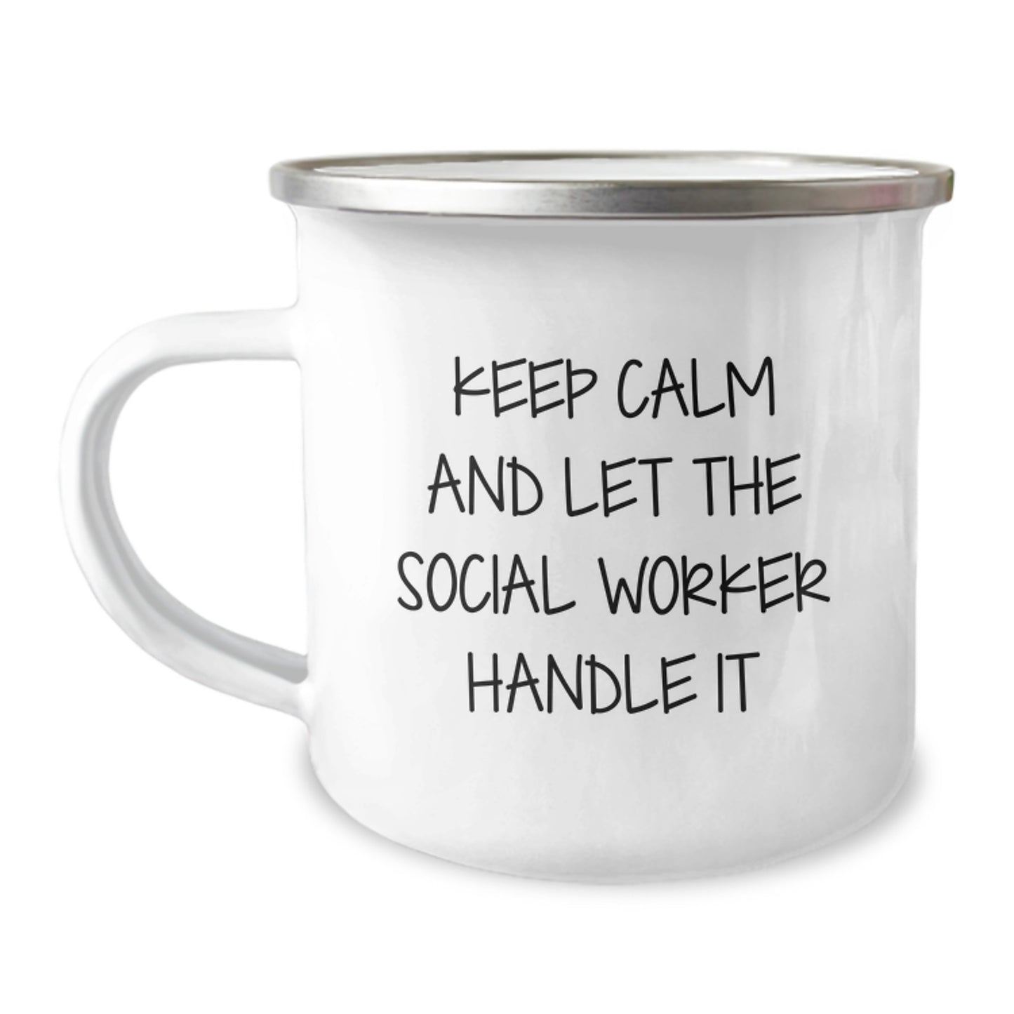 Funny Social Worker Camping Mug Gifts, Christmas Unique Presents for Social Worker Friends and Family, Keep Calm and Let the Social Worker Handle It, 12 oz Stainless Steel with Enamel Finish - Image 1