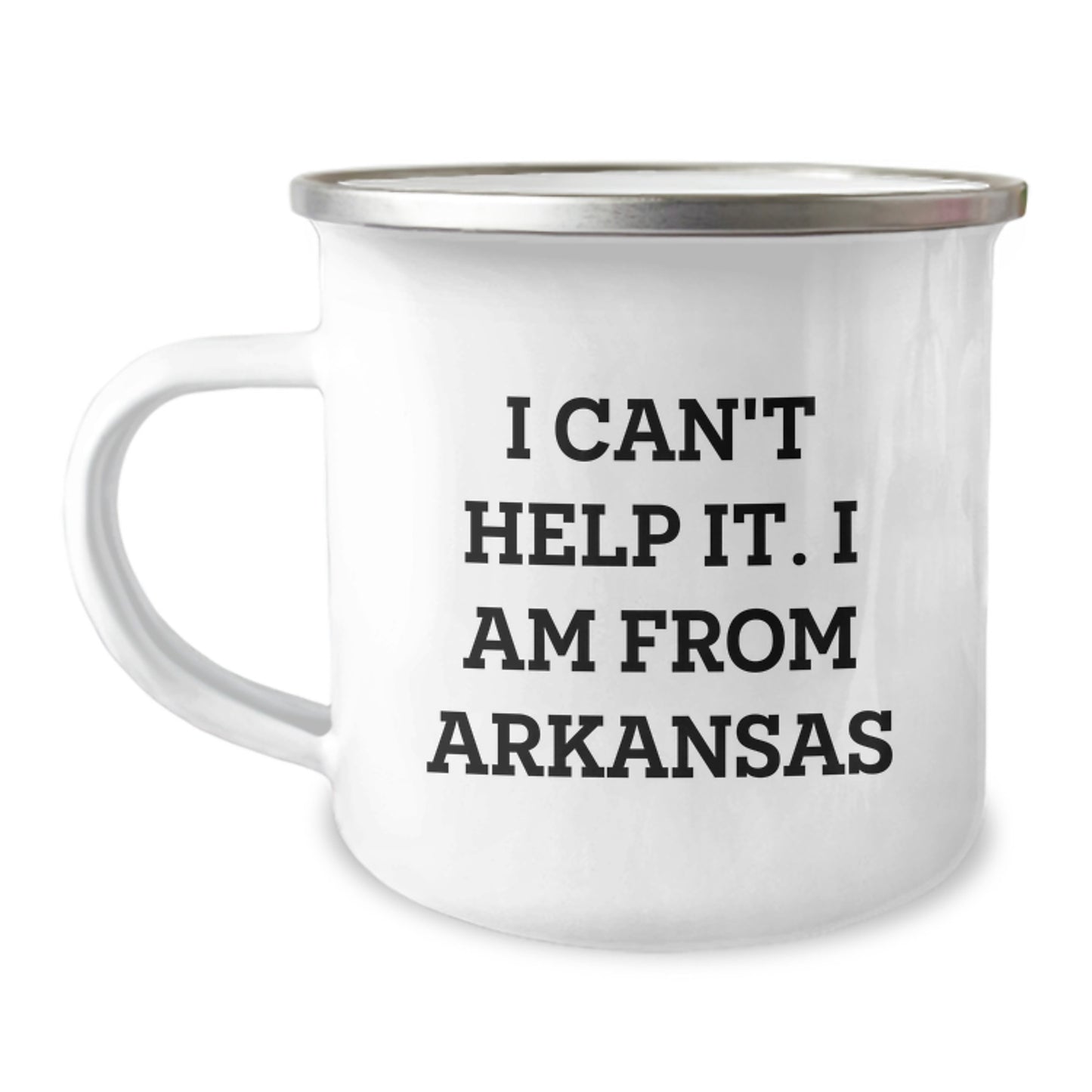 Arkansas Proud Gifts from Family, Gifts for Arkansas Graduates - 'I Can't Help It. I Am From Arkansas' Funny Camping Mug - Image 1