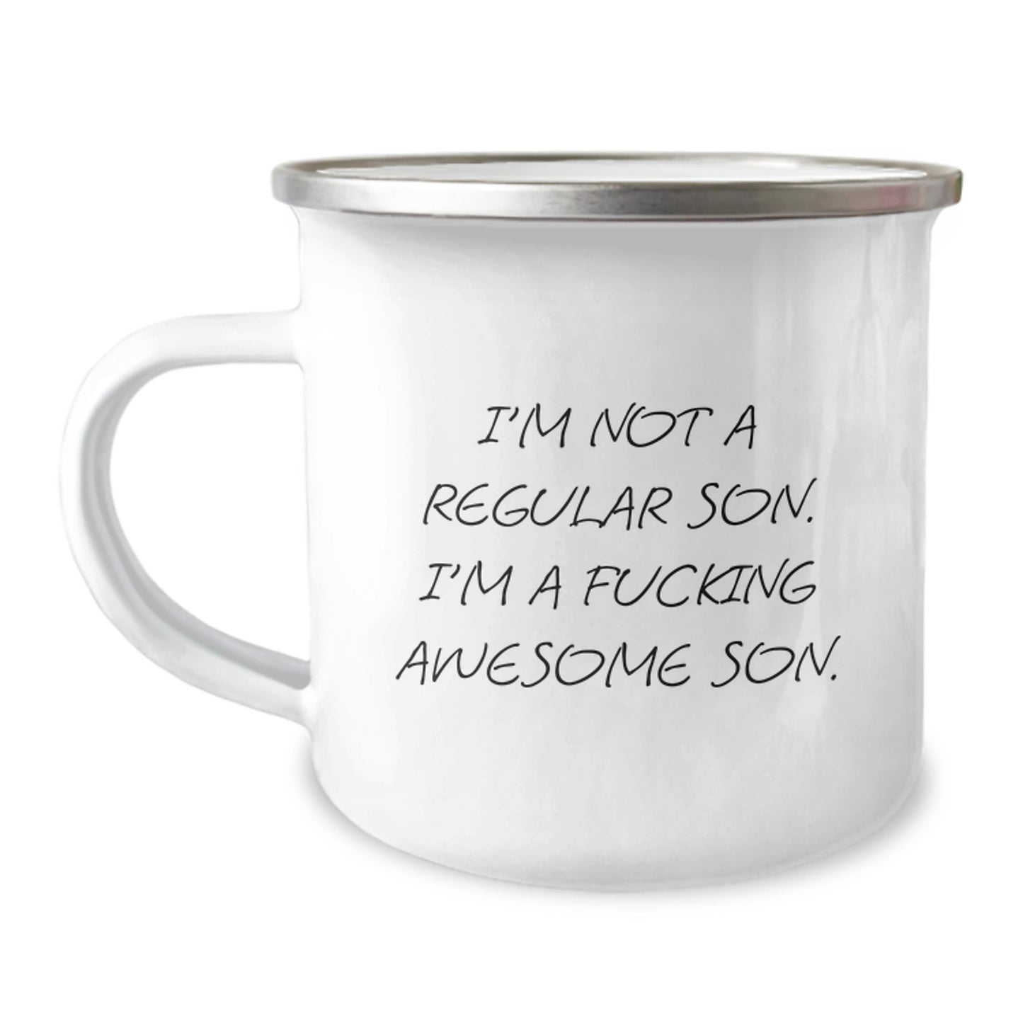 Funny Son Gifts, Unique Camping Mug for Son, 'I'm Not A Regular Son. I'm A F--king Awesome Son.' - Gifts from Family, Friends, or Coworkers - Image 1