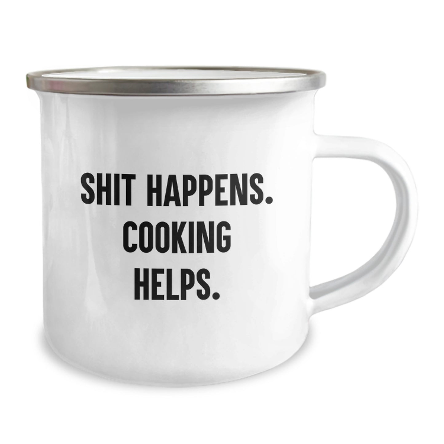 Funny Camping Mug Gifts for Cooking Lovers - 'Shit Happens. Cooking Helps.' Christmas Unique Ideas for Friends Family Men Women - Image 2