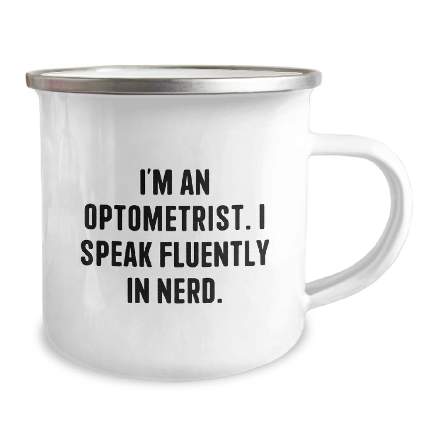 Gifts from Men for Optometrist Friends, Funny 'I Speak Fluently In genius.' Quote Camping Mug for Birthday Unique Gifts, 12 oz Stainless Steel with Enamel Finish - Image 2