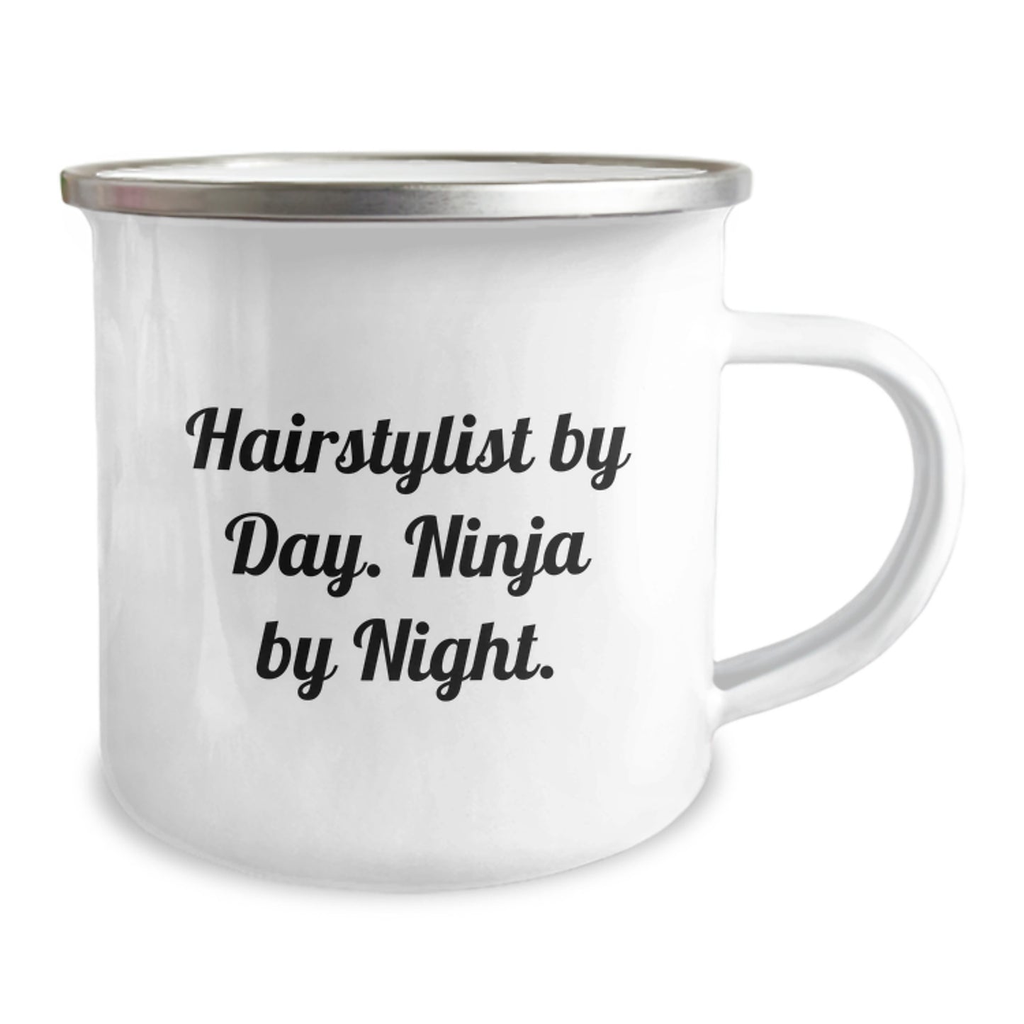 Hairstylist Ninja Gifts, Funny Camping Mug for Graduation, Enamel Finish, 12 oz Capacity - Gifts from Friends to Hairstylist - Image 2