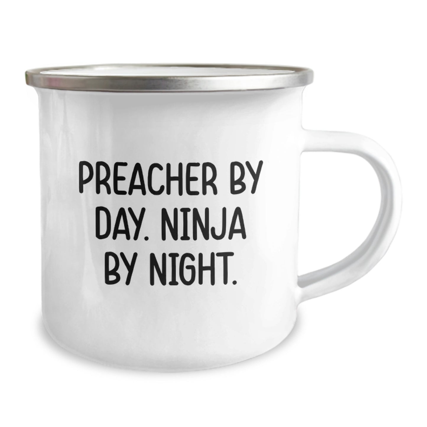 Preacher Gifts Funny Ninja Camping Mug for Birthday, Preacher By Day. Ninja By Night., Stainless Steel with Enamel Finish, 12 oz Capacity, Gifts from Men to Preacher - Image 2