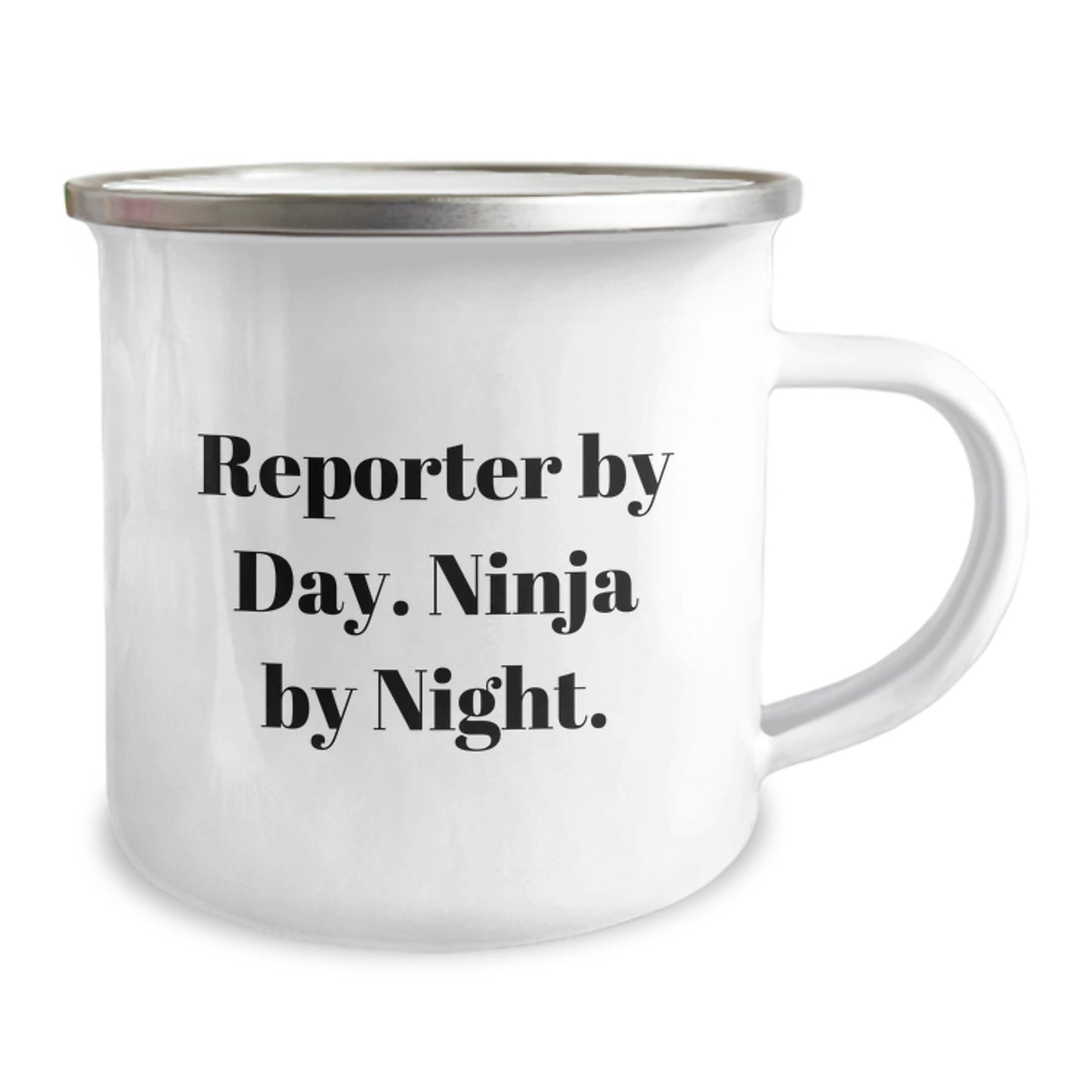 Reporter Gifts, Funny Quote Camping Mug, Birthday Presents from Friends for Reporter - 'Reporter By Day, Ninja By Night' - Image 2