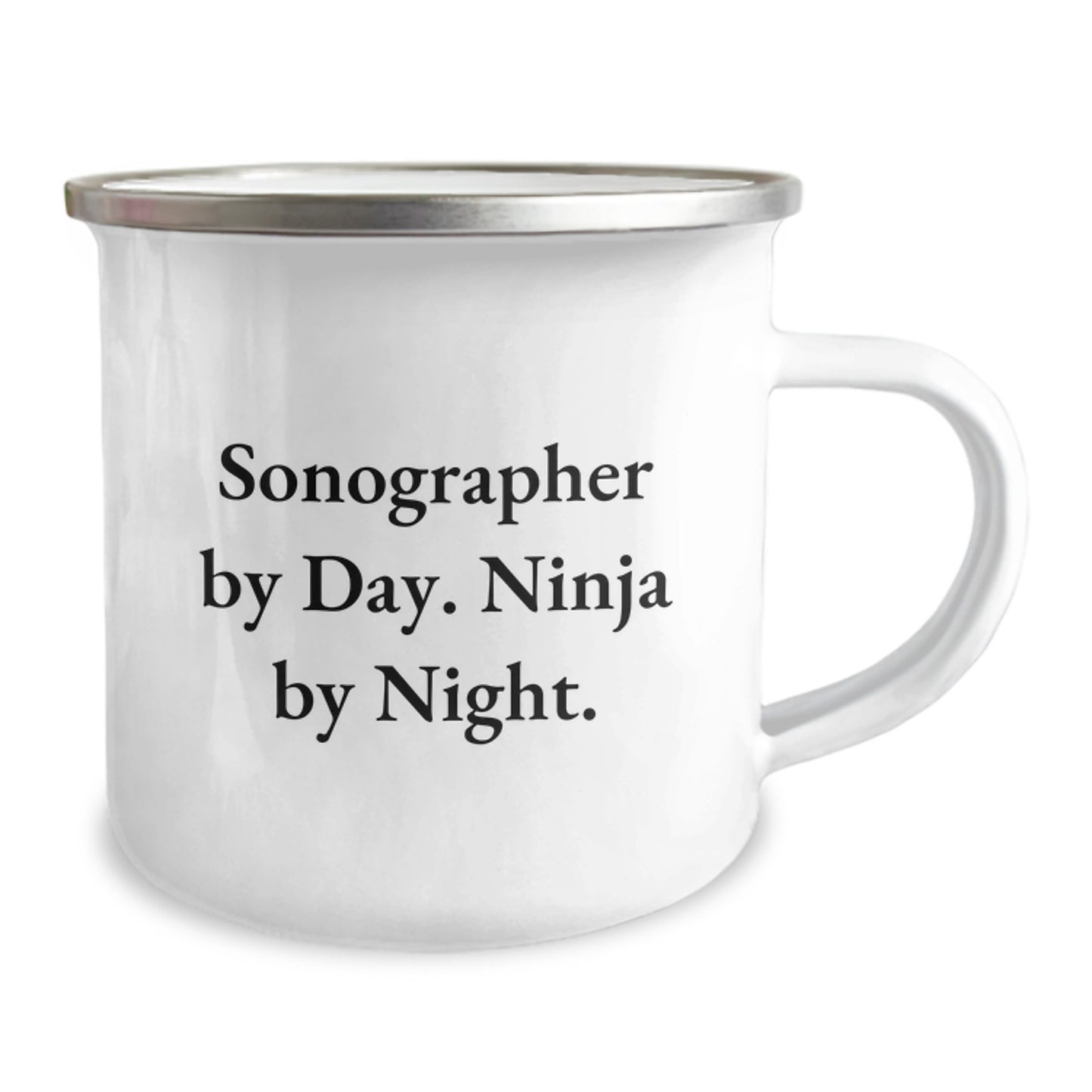 Sonographer Ninja Camping Mug, Funny Gifts from Friends, Birthday Unique Gifts for Her, Him, or Coworkers, 12 oz Stainless Steel with Enamel Finish - Image 2