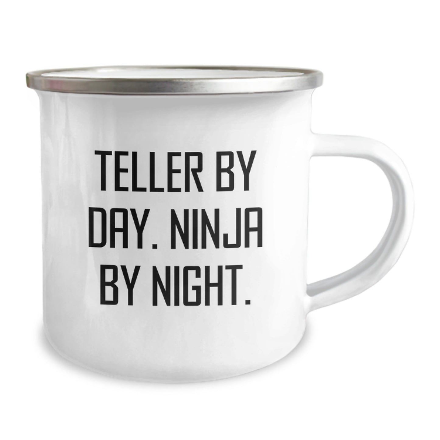 Teller Gifts for Him, Teller By Day. Ninja By Night. Camping Mug, Funny Birthday Unique Gifts from Friends, 12 oz Stainless Steel with Enamel Finish - Image 2