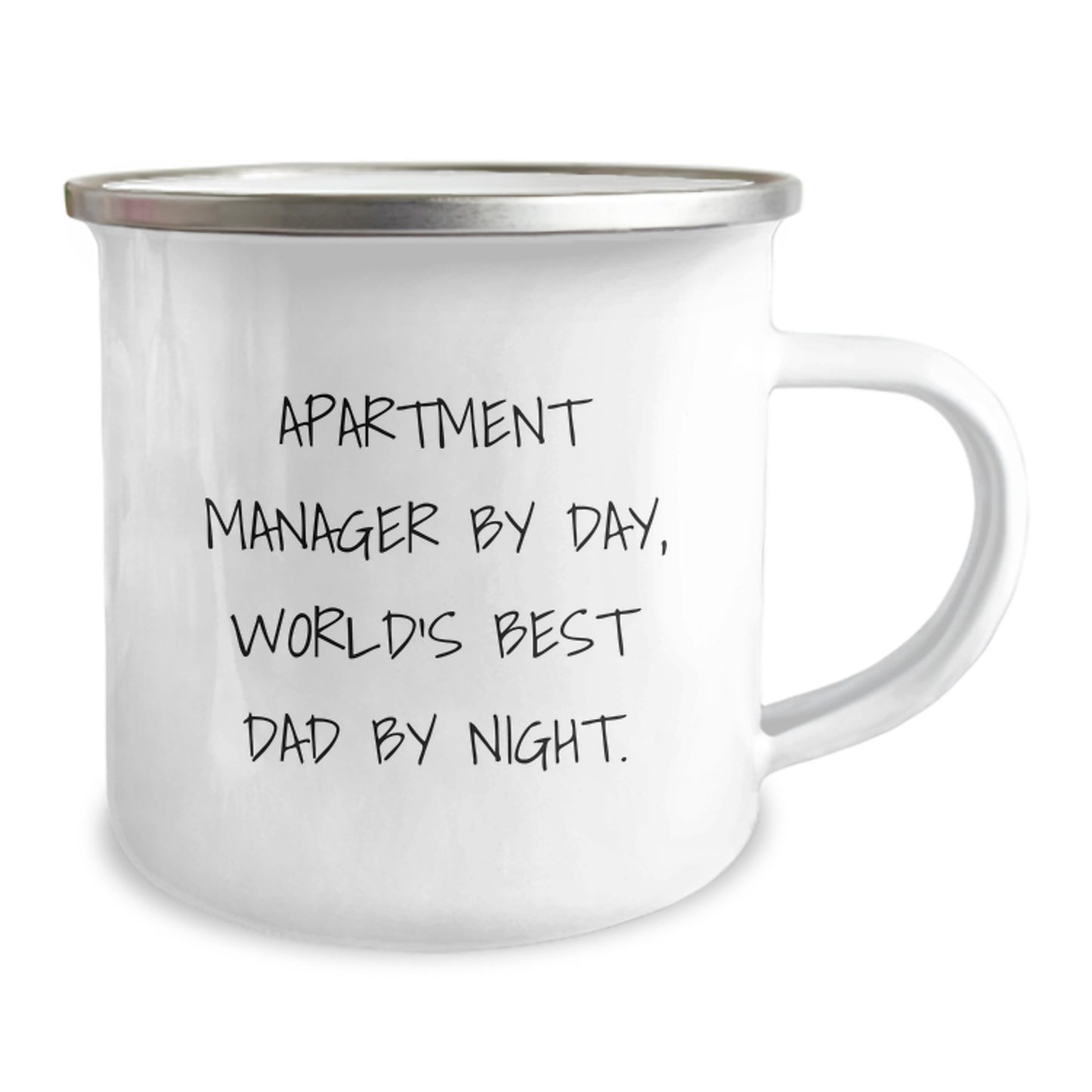 Funny Apartment Manager Gifts from Dad - Camping Mug for Birthday 'Apartment Manager By Day, World's Best Dad By Night.' - Image 2